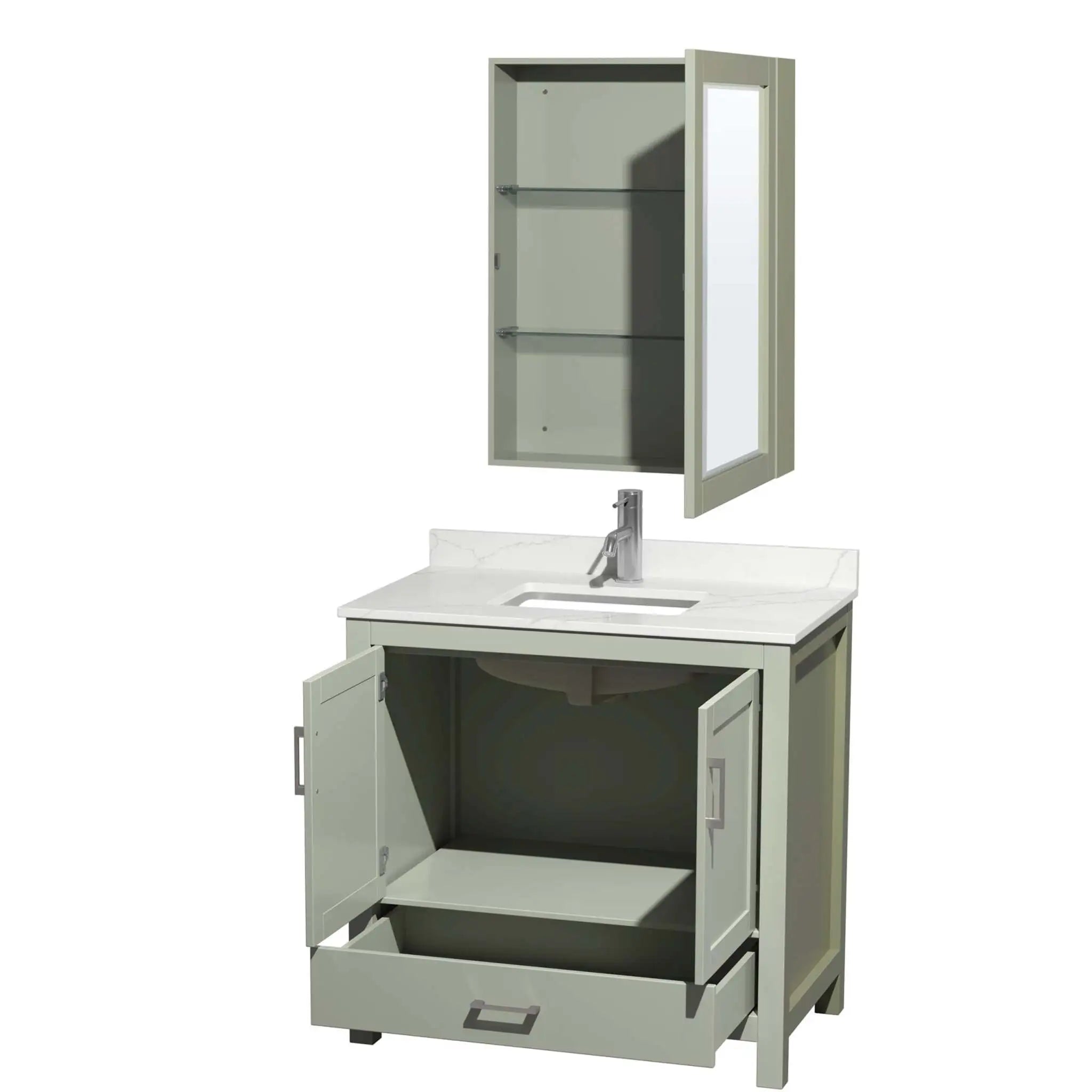36" Sheffield 36 inch Single Bathroom Vanity in Light Green with Brushed Nickel Trim & Medicine Cabinet by Wyndham