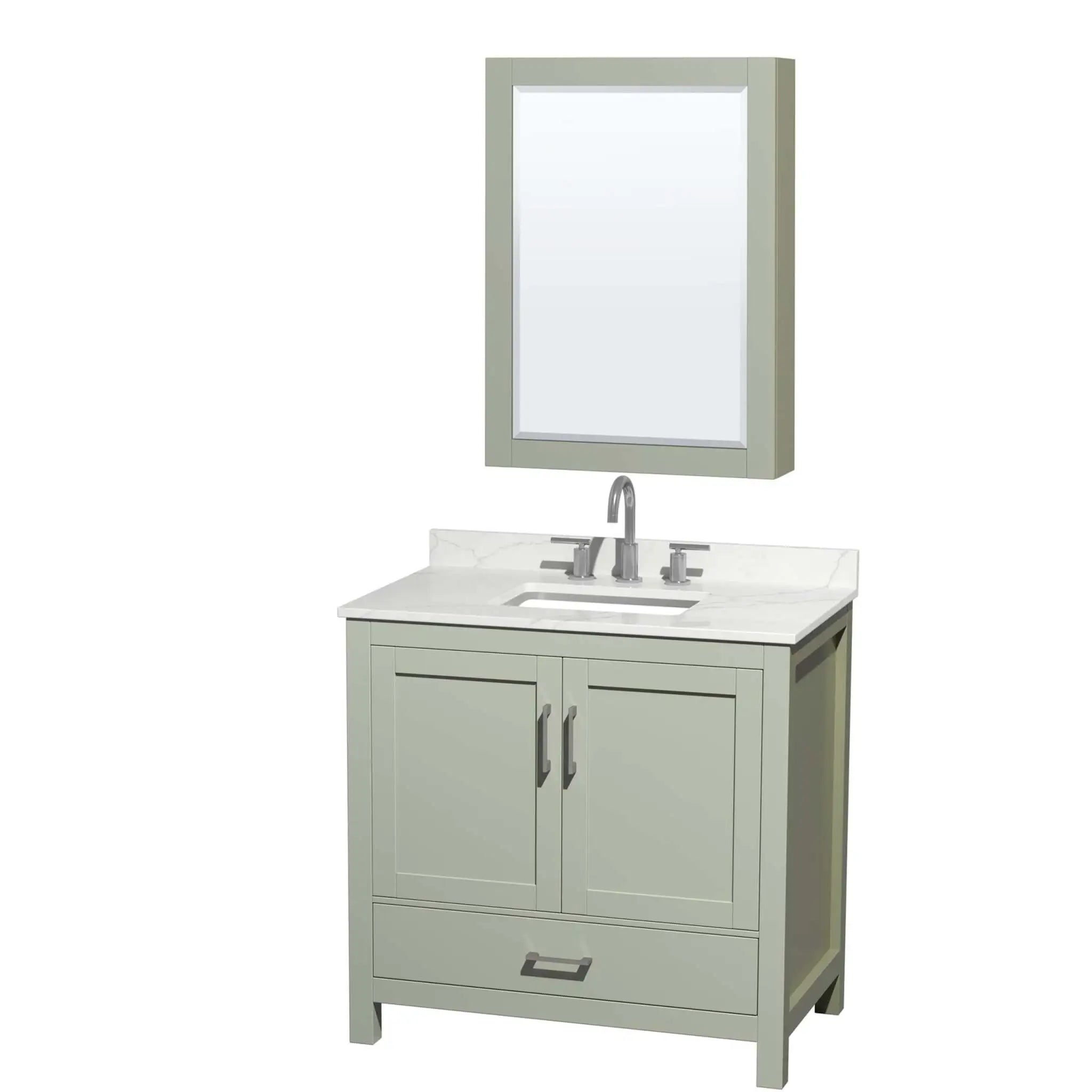 36" Sheffield 36 inch Single Bathroom Vanity in Light Green with Brushed Nickel Trim & Medicine Cabinet by Wyndham