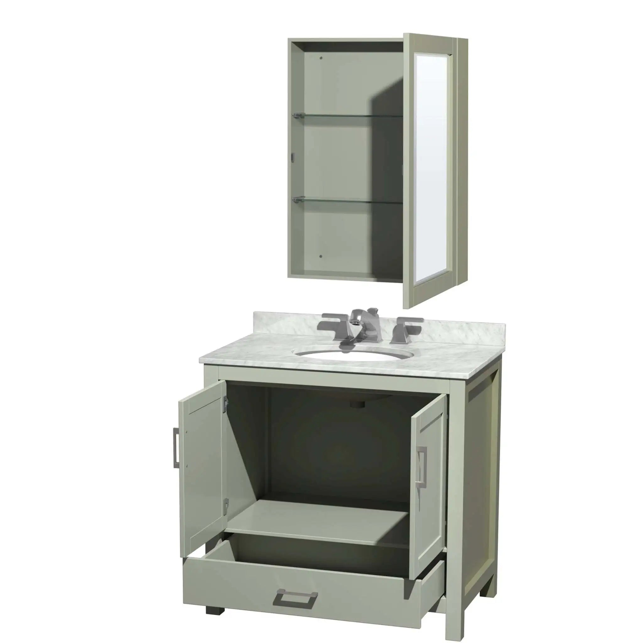 36" Sheffield 36 inch Single Bathroom Vanity in Light Green with Brushed Nickel Trim & Medicine Cabinet by Wyndham