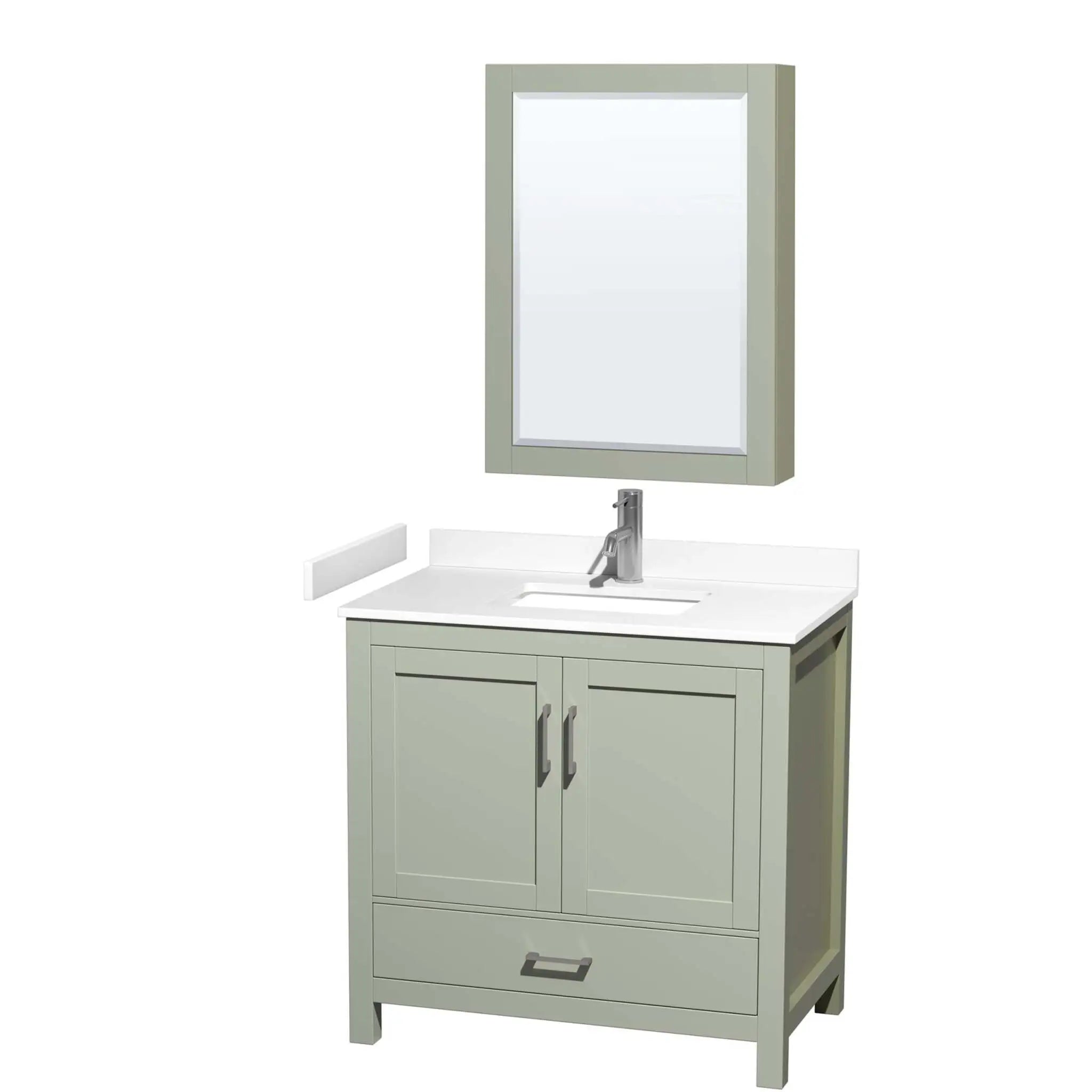 36" Sheffield 36 inch Single Bathroom Vanity in Light Green with Brushed Nickel Trim & Medicine Cabinet by Wyndham