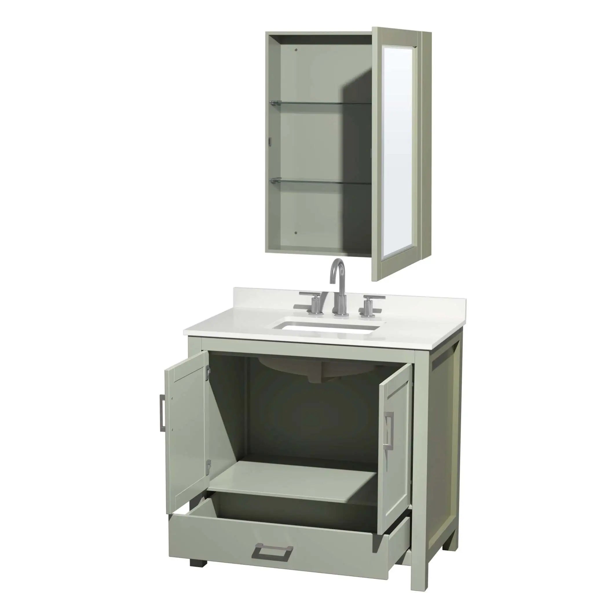 36" Sheffield 36 inch Single Bathroom Vanity in Light Green with Brushed Nickel Trim & Medicine Cabinet by Wyndham