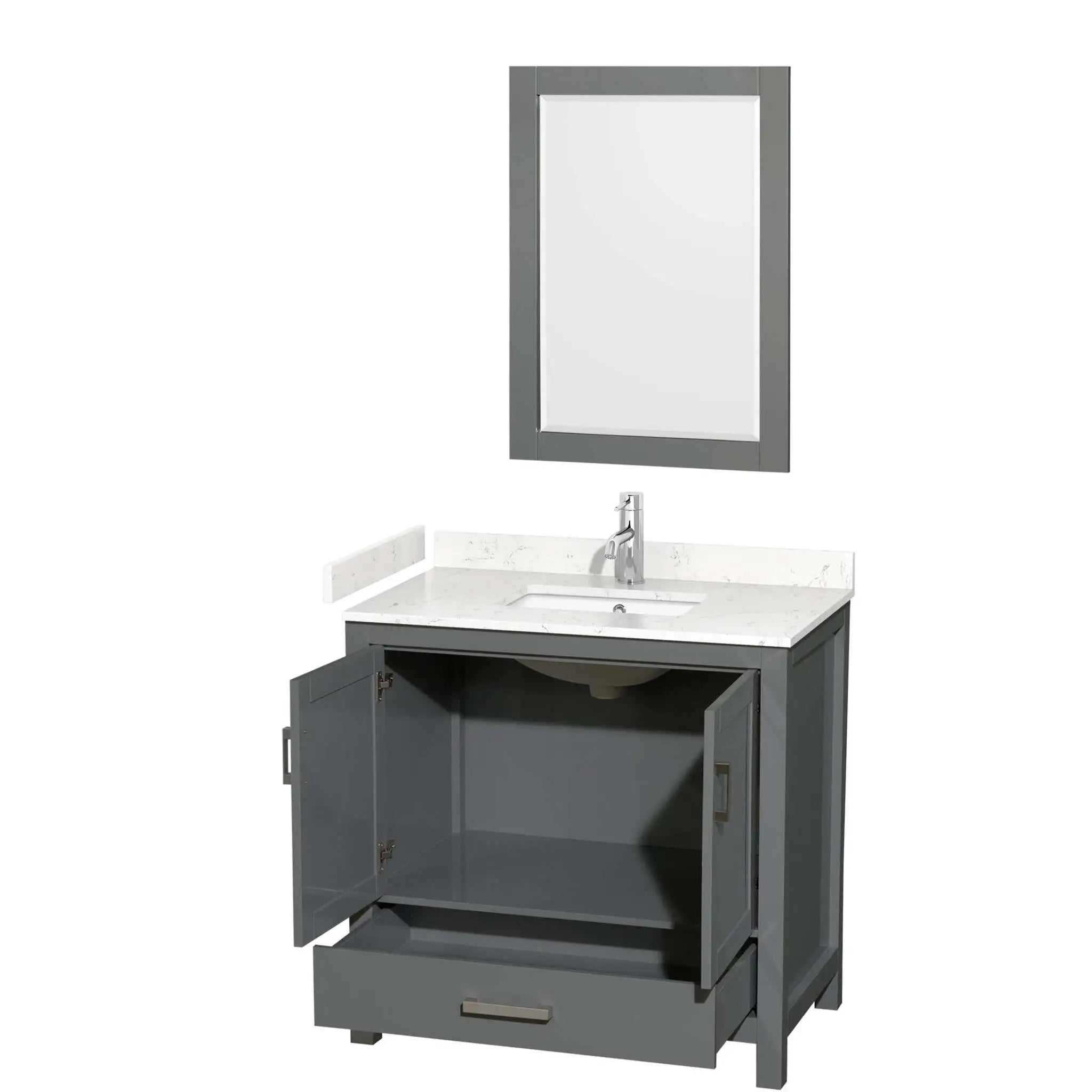 36" Sheffield Single Bathroom Vanity in Dark Gray with Brushed Chrome Trim & 24" Mirror by Wyndham