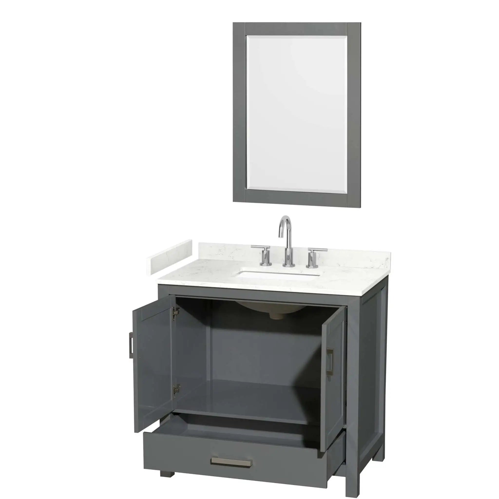 36" Sheffield Single Bathroom Vanity in Dark Gray with Brushed Chrome Trim & 24" Mirror by Wyndham