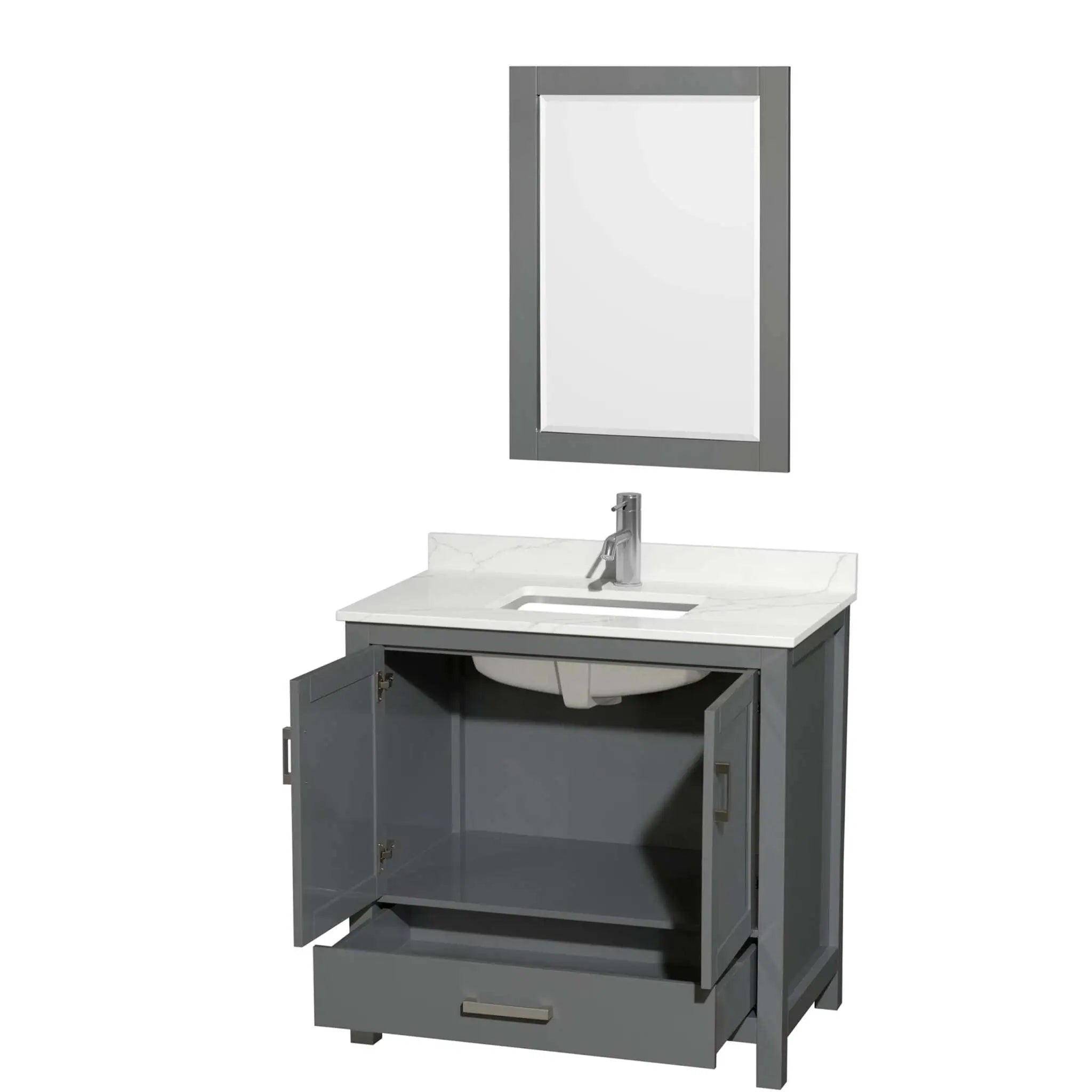 36" Sheffield Single Bathroom Vanity in Dark Gray with Brushed Chrome Trim & 24" Mirror by Wyndham