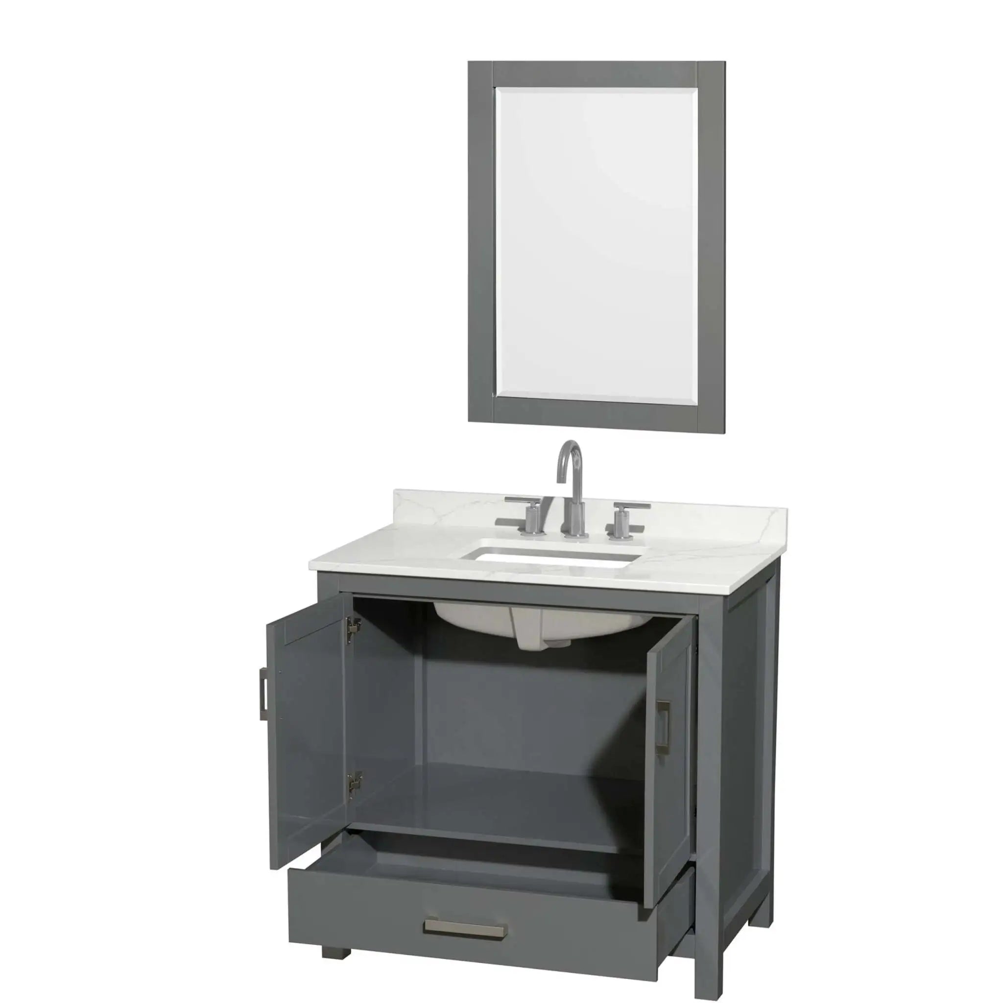 36" Sheffield Single Bathroom Vanity in Dark Gray with Brushed Chrome Trim & 24" Mirror by Wyndham