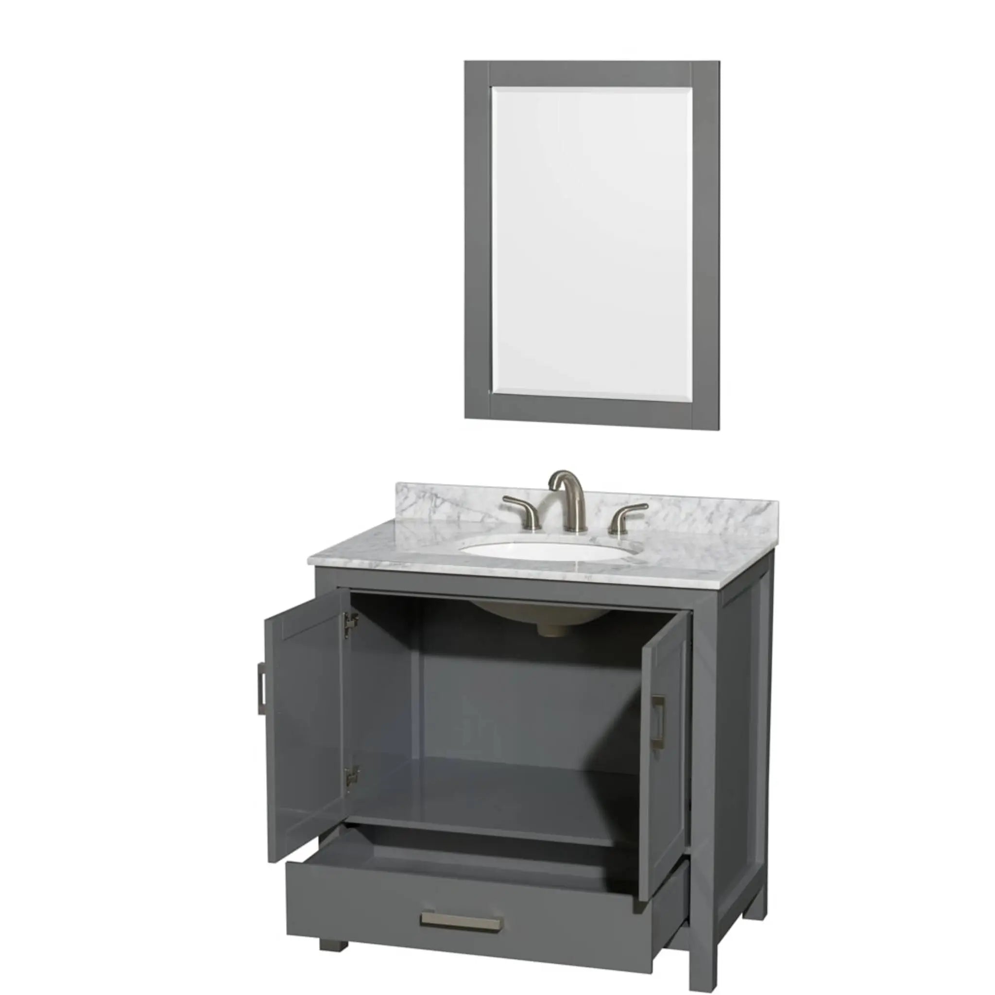 36" Sheffield Single Bathroom Vanity in Dark Gray with Brushed Chrome Trim & 24" Mirror by Wyndham