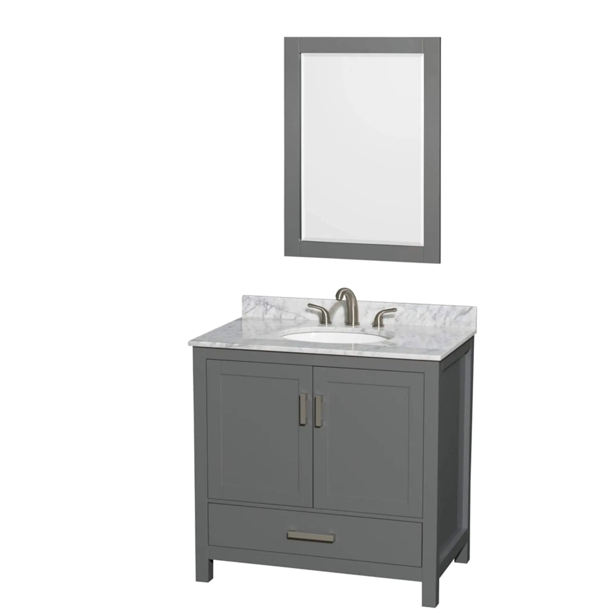 36" Sheffield Single Bathroom Vanity in Dark Gray with Brushed Chrome Trim & 24" Mirror by Wyndham