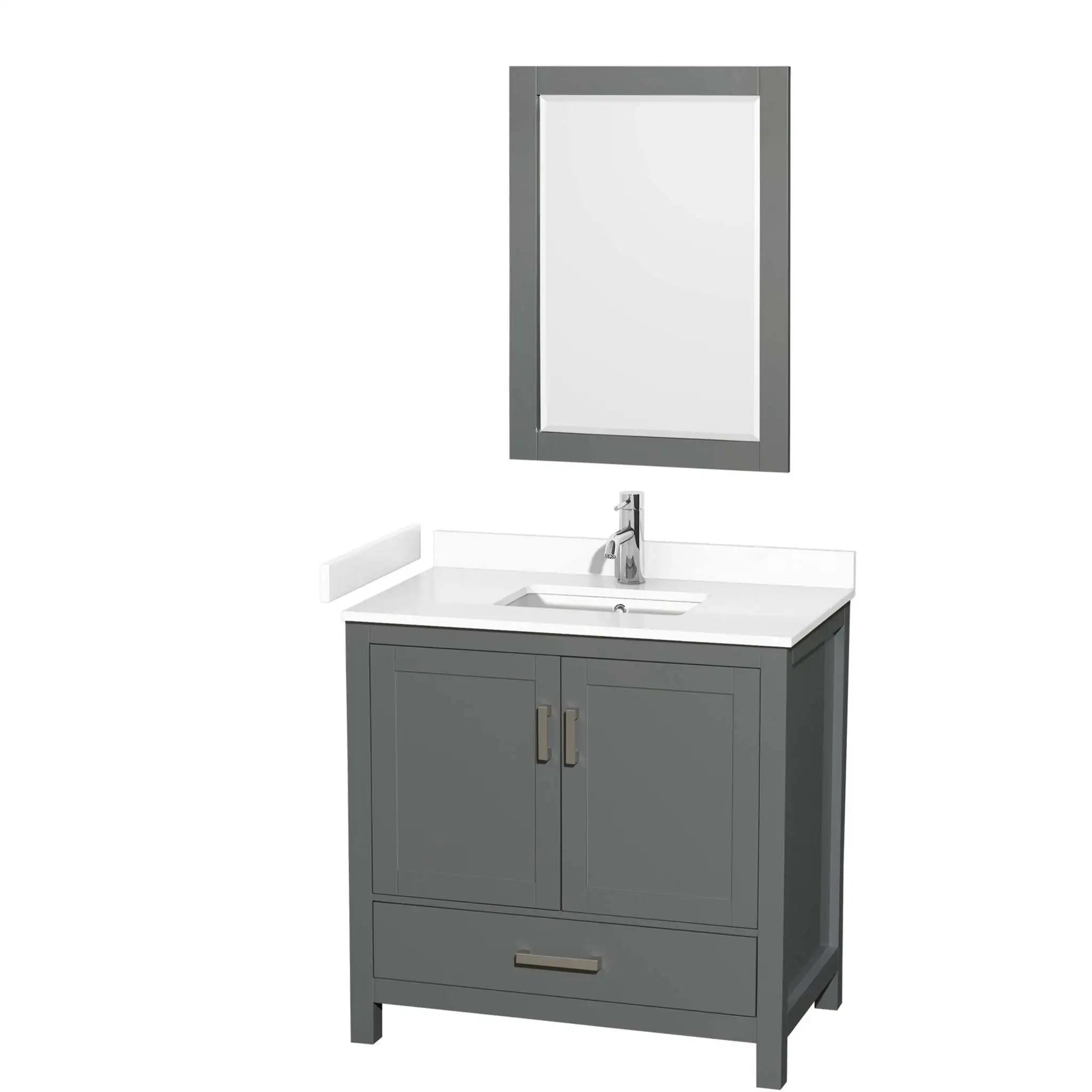 36" Sheffield Single Bathroom Vanity in Dark Gray with Brushed Chrome Trim & 24" Mirror by Wyndham