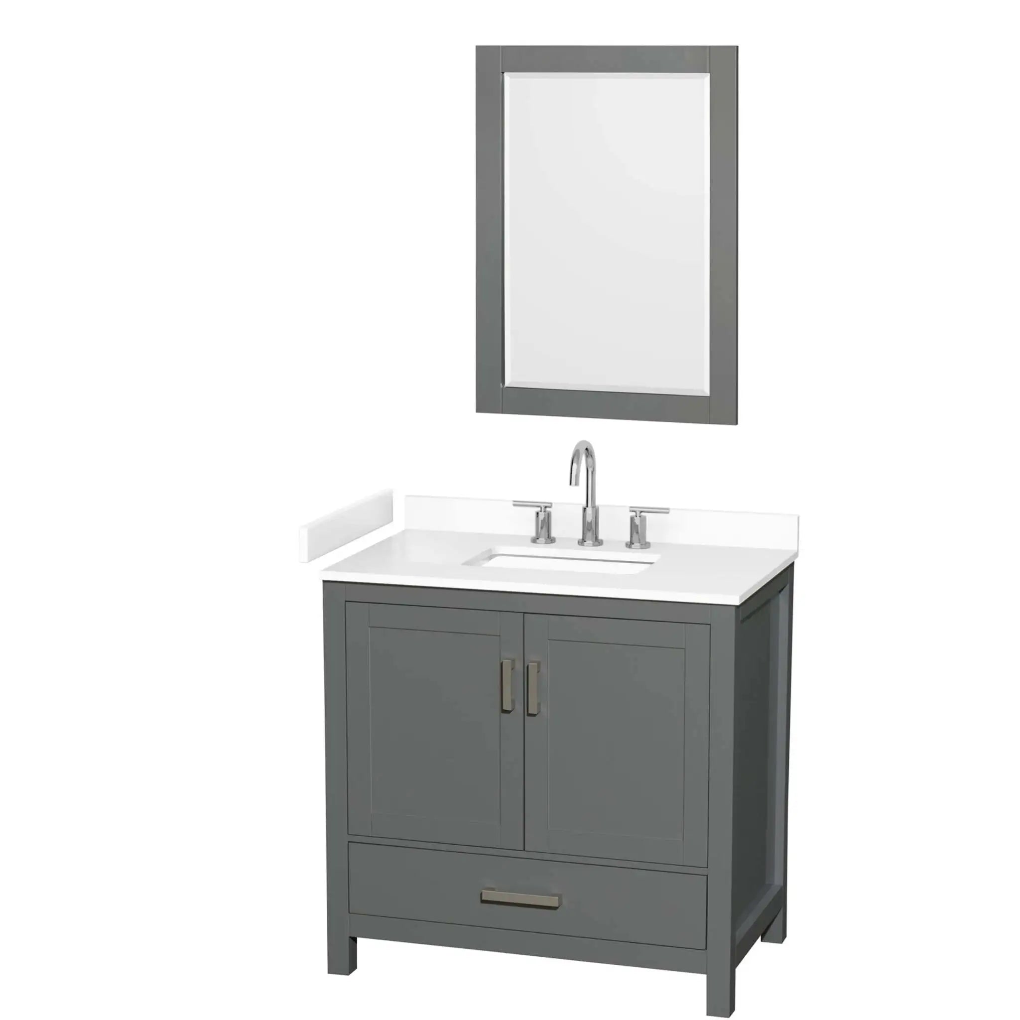36" Sheffield Single Bathroom Vanity in Dark Gray with Brushed Chrome Trim & 24" Mirror by Wyndham