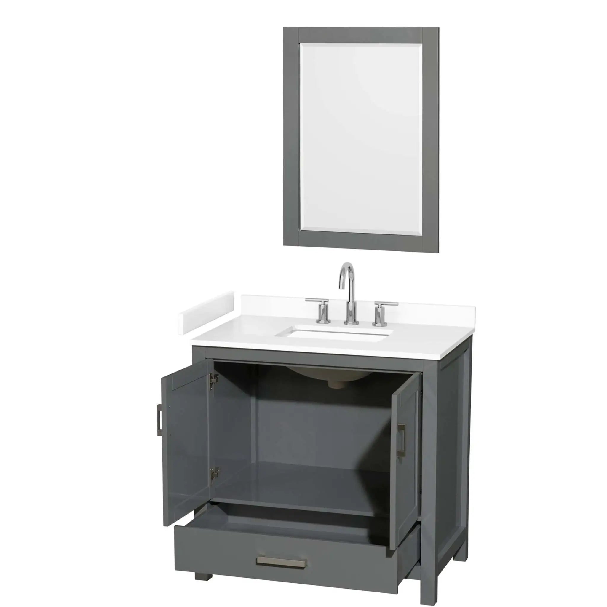 36" Sheffield Single Bathroom Vanity in Dark Gray with Brushed Chrome Trim & 24" Mirror by Wyndham