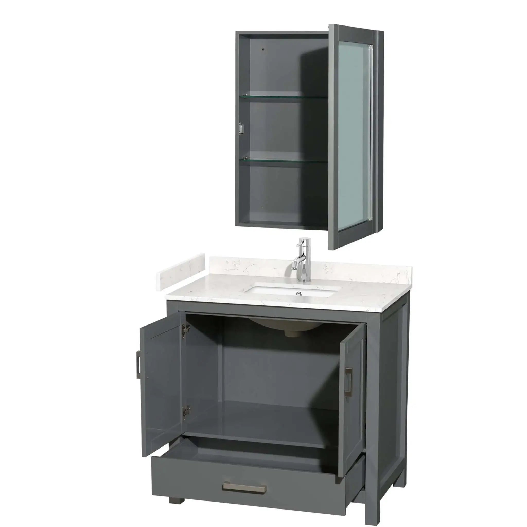 36" Sheffield Single Bathroom Vanity in Dark Gray with Brushed Chrome Trim & Medicine Cabinet by Wyndham