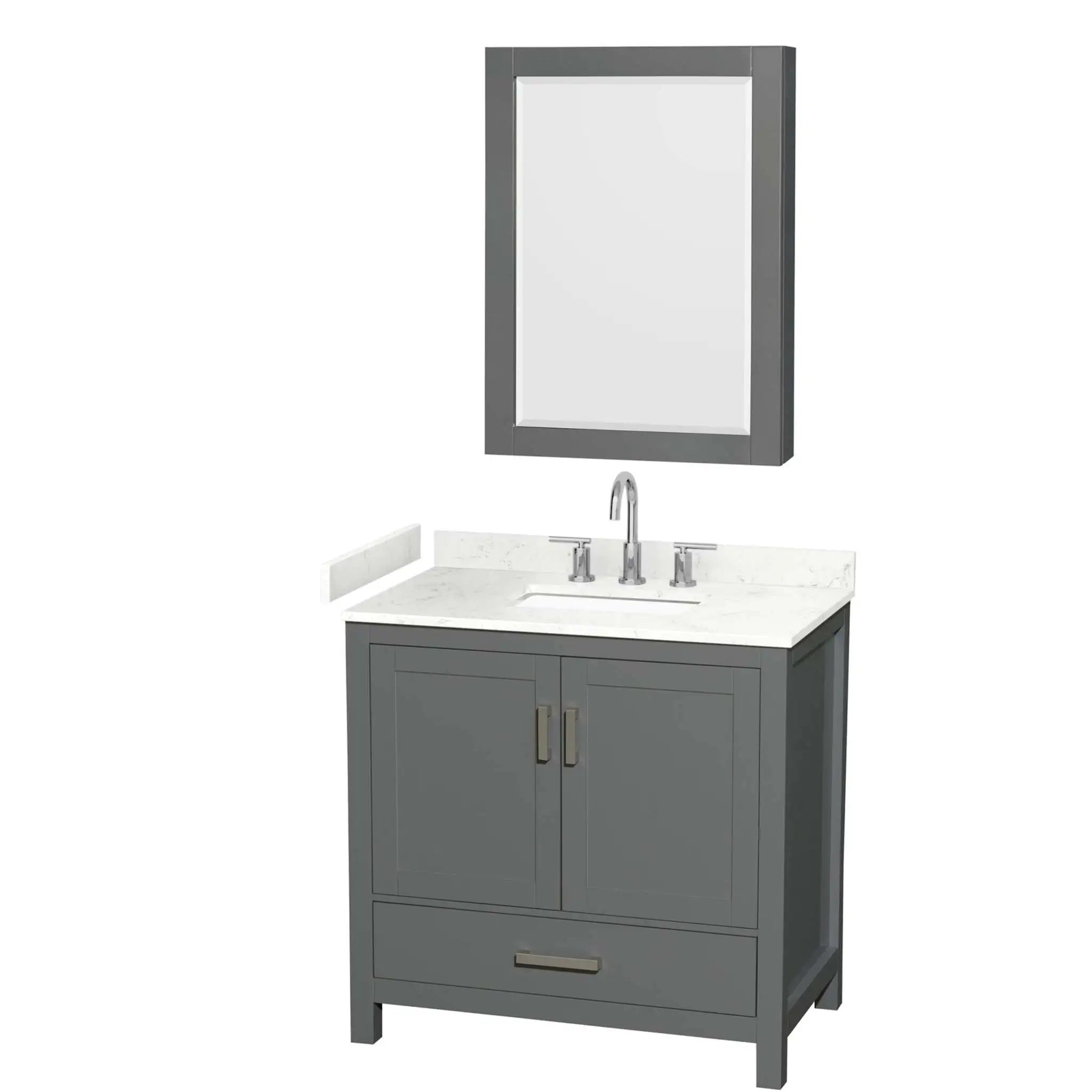 36" Sheffield Single Bathroom Vanity in Dark Gray with Brushed Chrome Trim & Medicine Cabinet by Wyndham