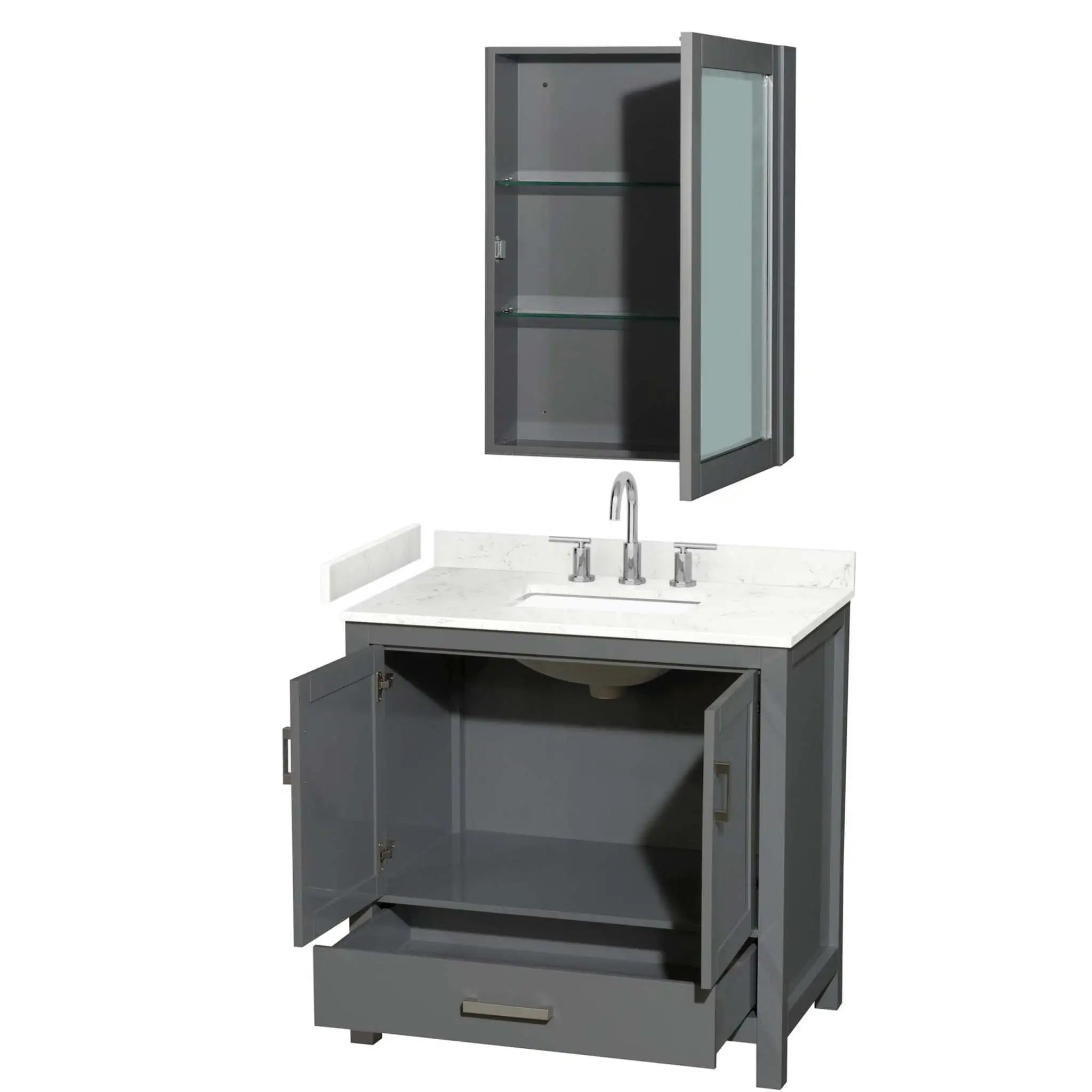 36" Sheffield Single Bathroom Vanity in Dark Gray with Brushed Chrome Trim & Medicine Cabinet by Wyndham