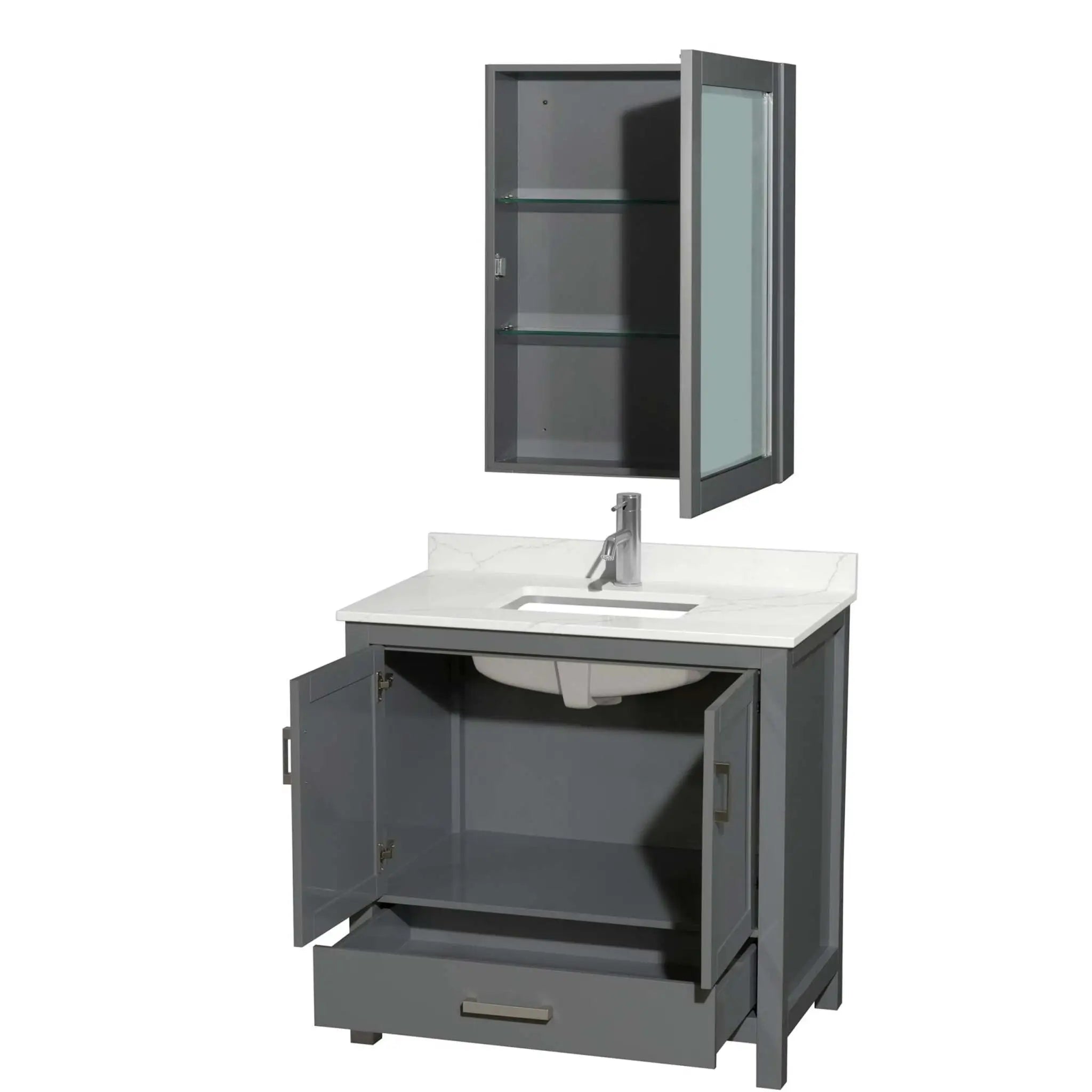 36" Sheffield Single Bathroom Vanity in Dark Gray with Brushed Chrome Trim & Medicine Cabinet by Wyndham