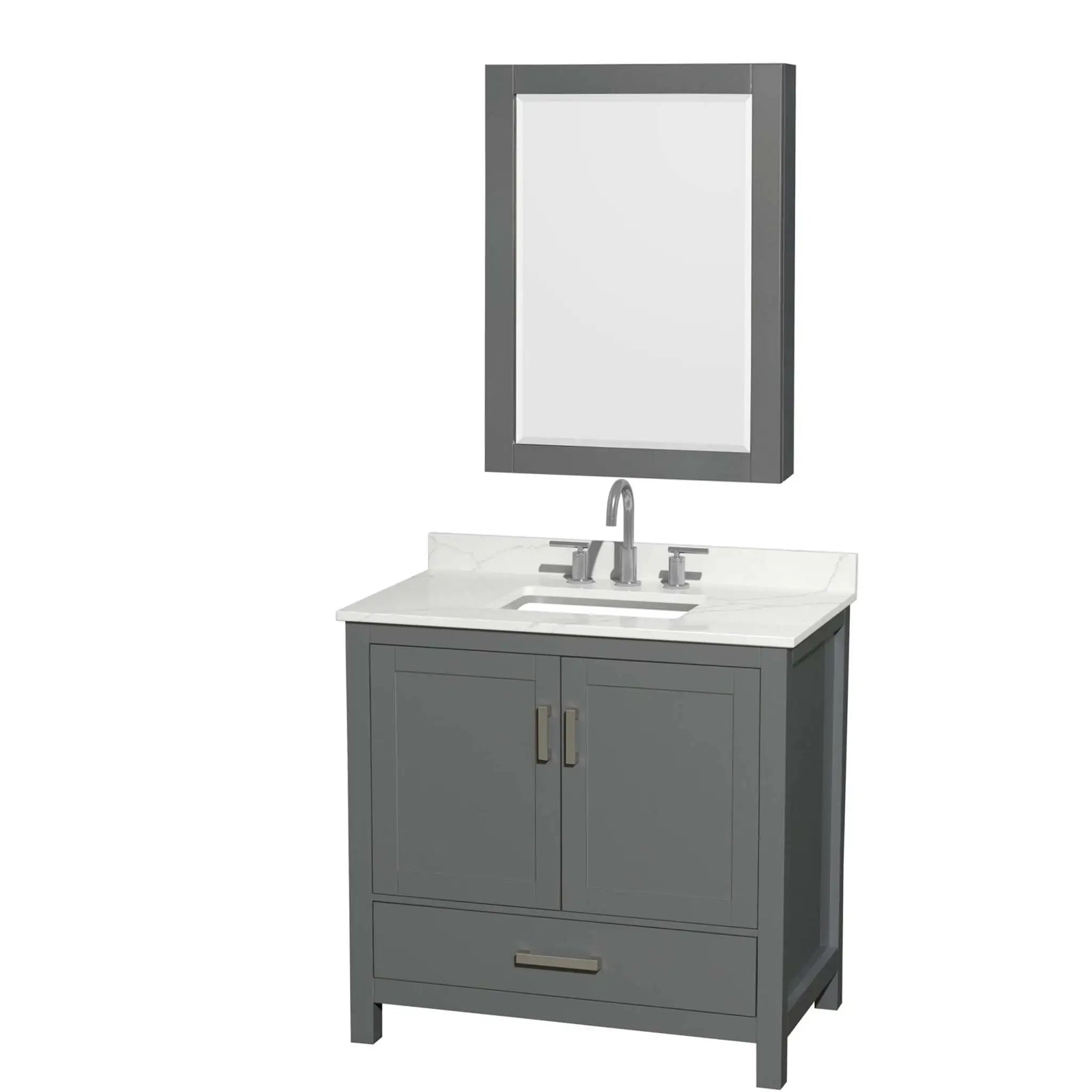 36" Sheffield Single Bathroom Vanity in Dark Gray with Brushed Chrome Trim & Medicine Cabinet by Wyndham