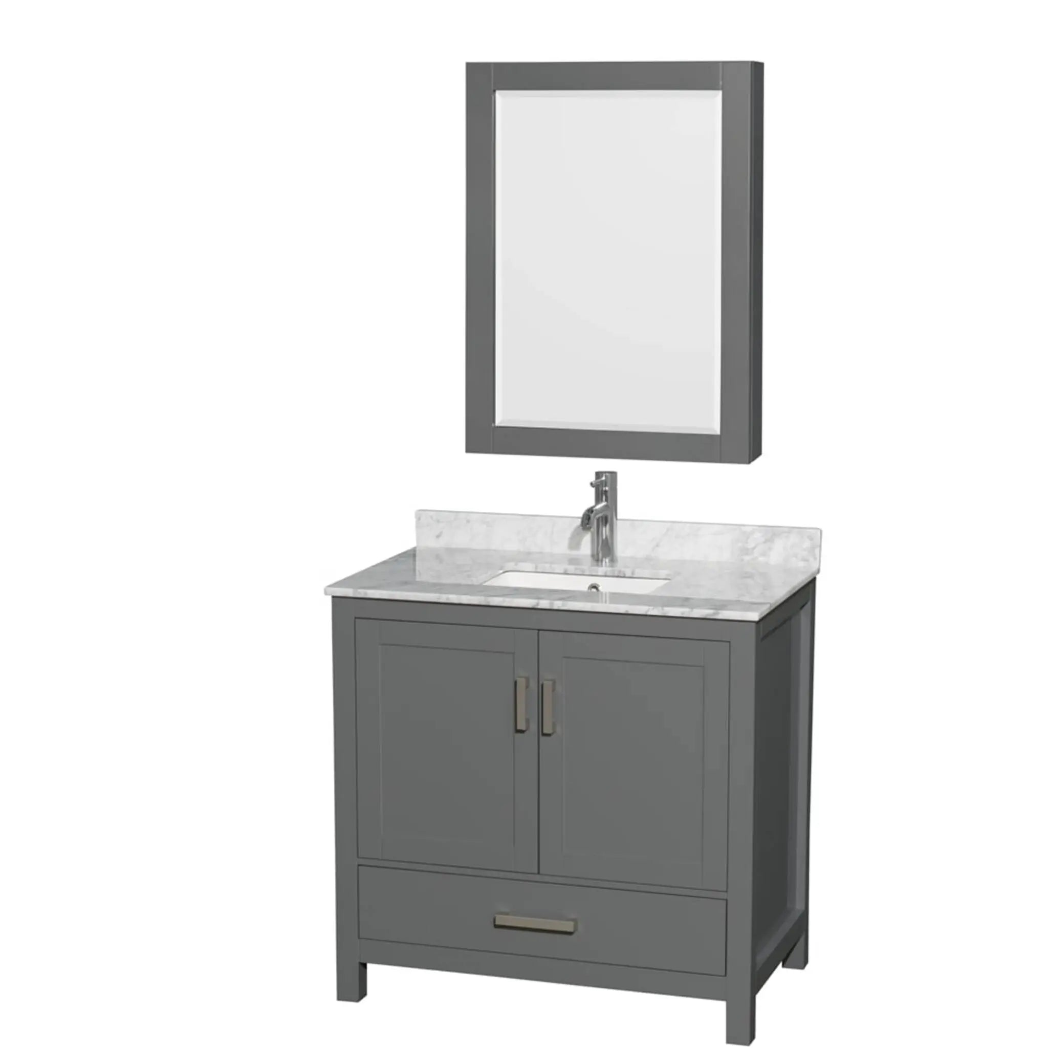 36" Sheffield Single Bathroom Vanity in Dark Gray with Brushed Chrome Trim & Medicine Cabinet by Wyndham