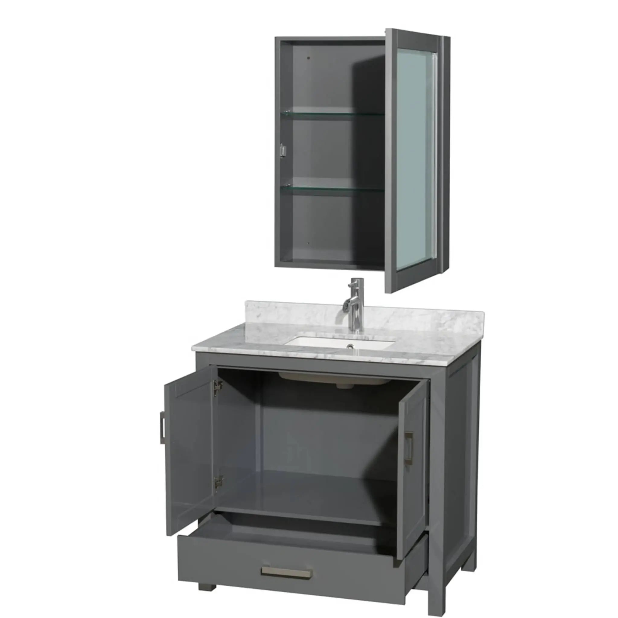 36" Sheffield Single Bathroom Vanity in Dark Gray with Brushed Chrome Trim & Medicine Cabinet by Wyndham