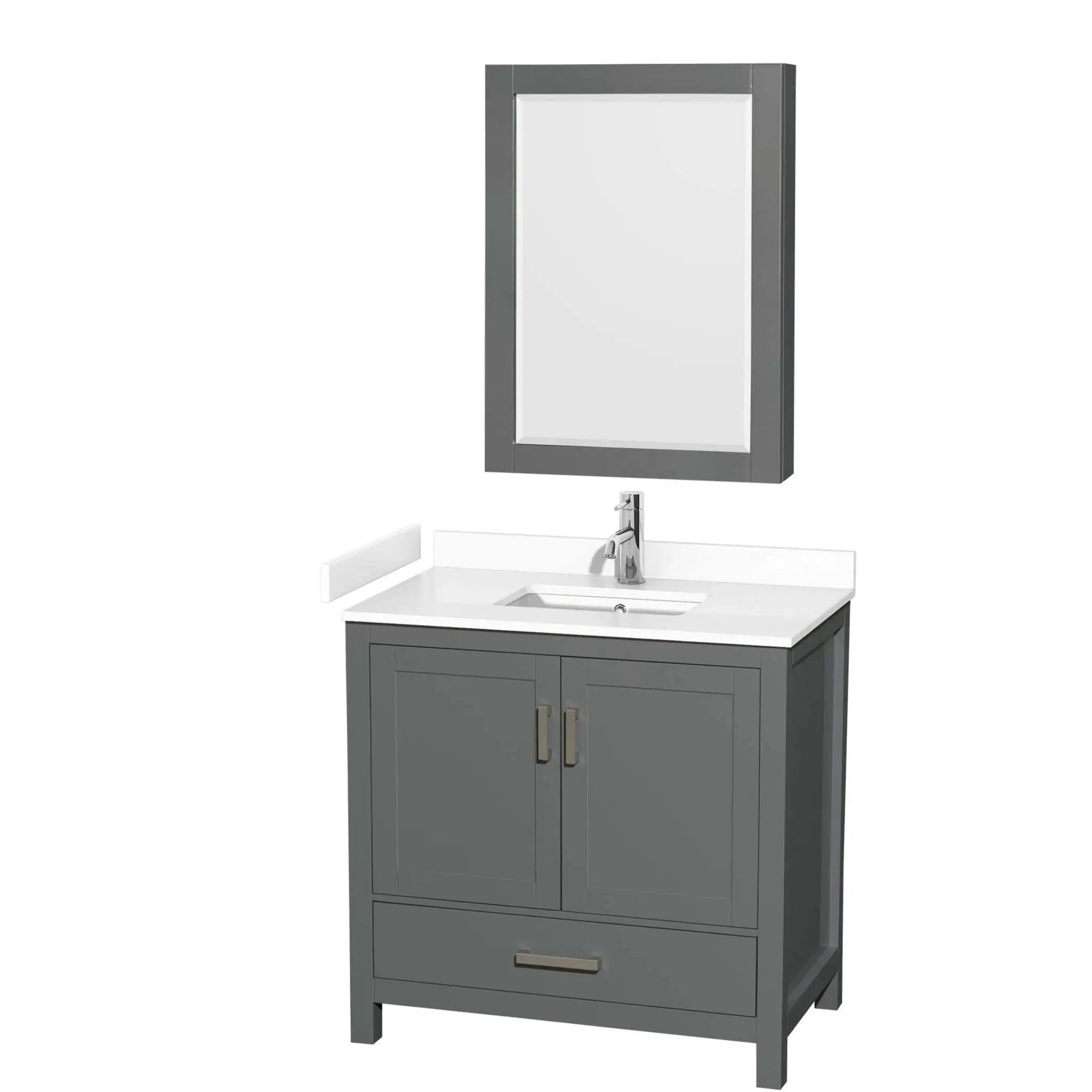 36" Sheffield Single Bathroom Vanity in Dark Gray with Brushed Chrome Trim & Medicine Cabinet by Wyndham