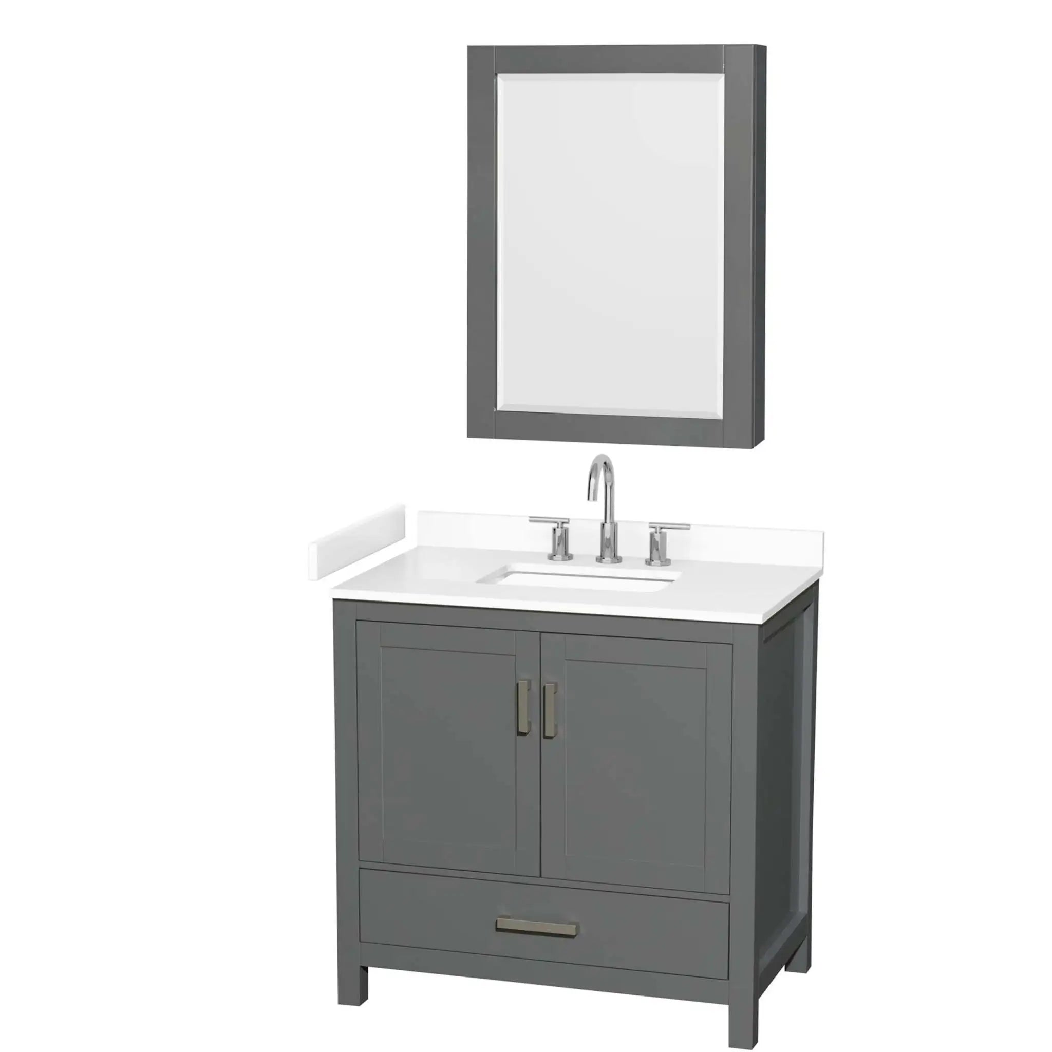 36" Sheffield Single Bathroom Vanity in Dark Gray with Brushed Chrome Trim & Medicine Cabinet by Wyndham