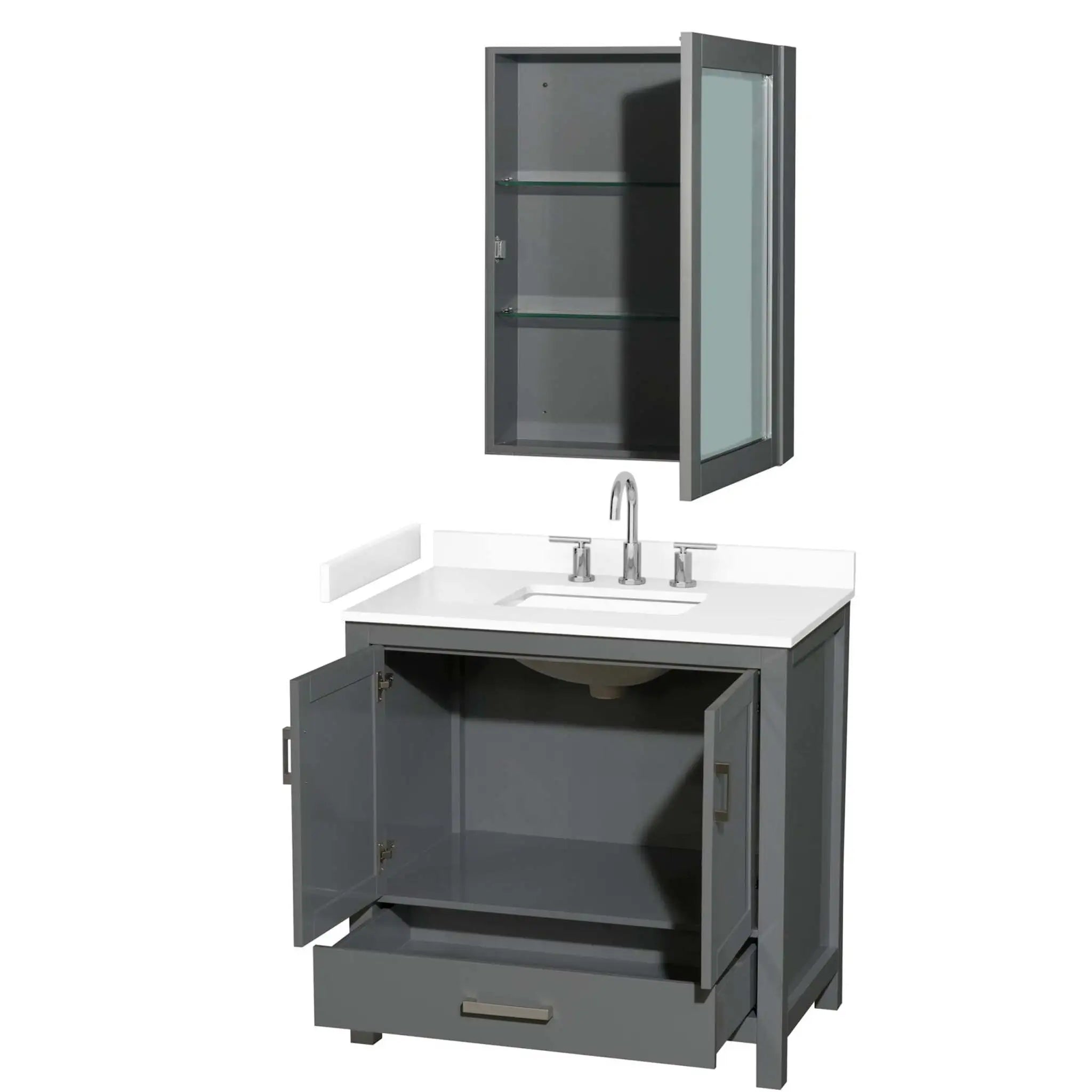 36" Sheffield Single Bathroom Vanity in Dark Gray with Brushed Chrome Trim & Medicine Cabinet by Wyndham