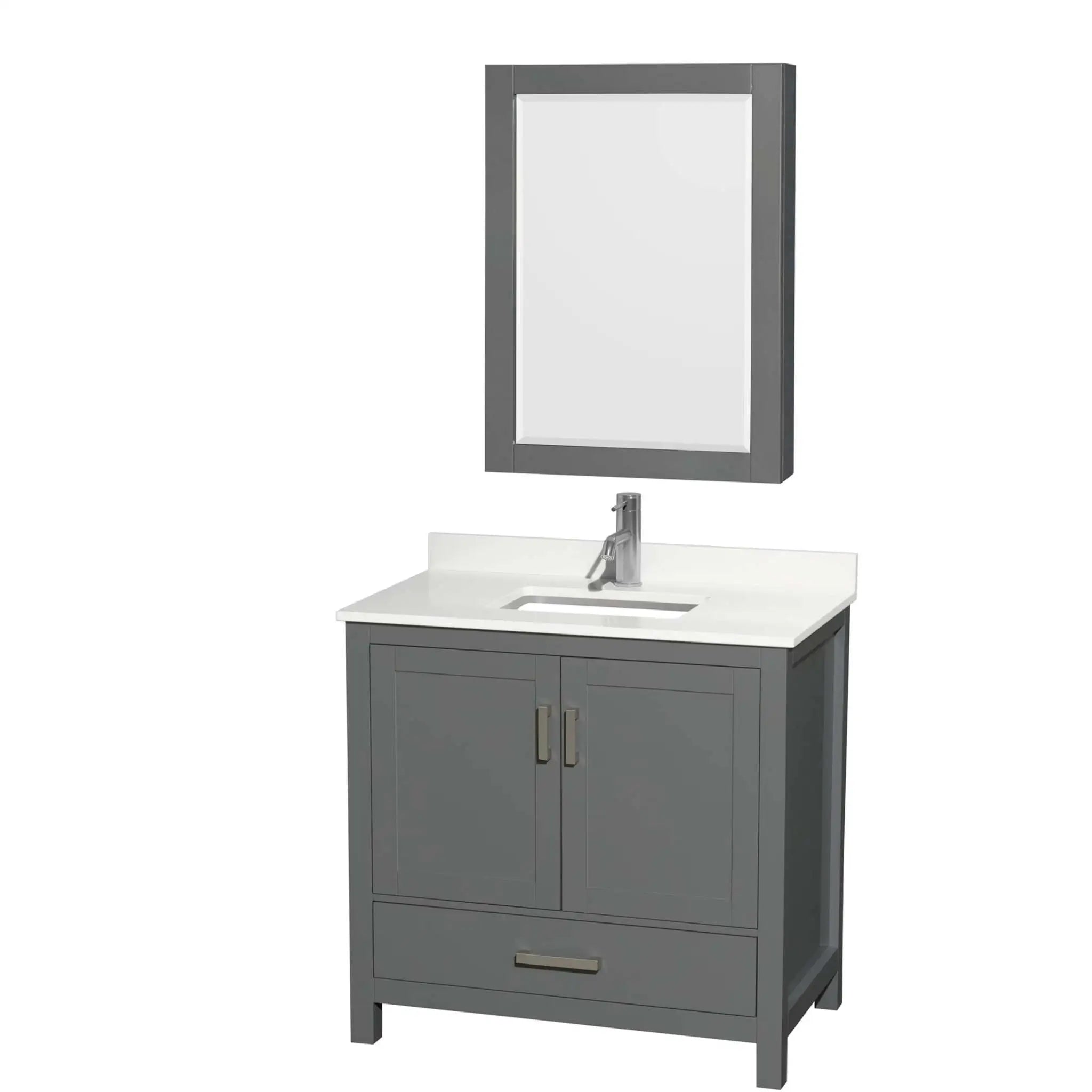 36" Sheffield Single Bathroom Vanity in Dark Gray with Brushed Chrome Trim & Medicine Cabinet by Wyndham