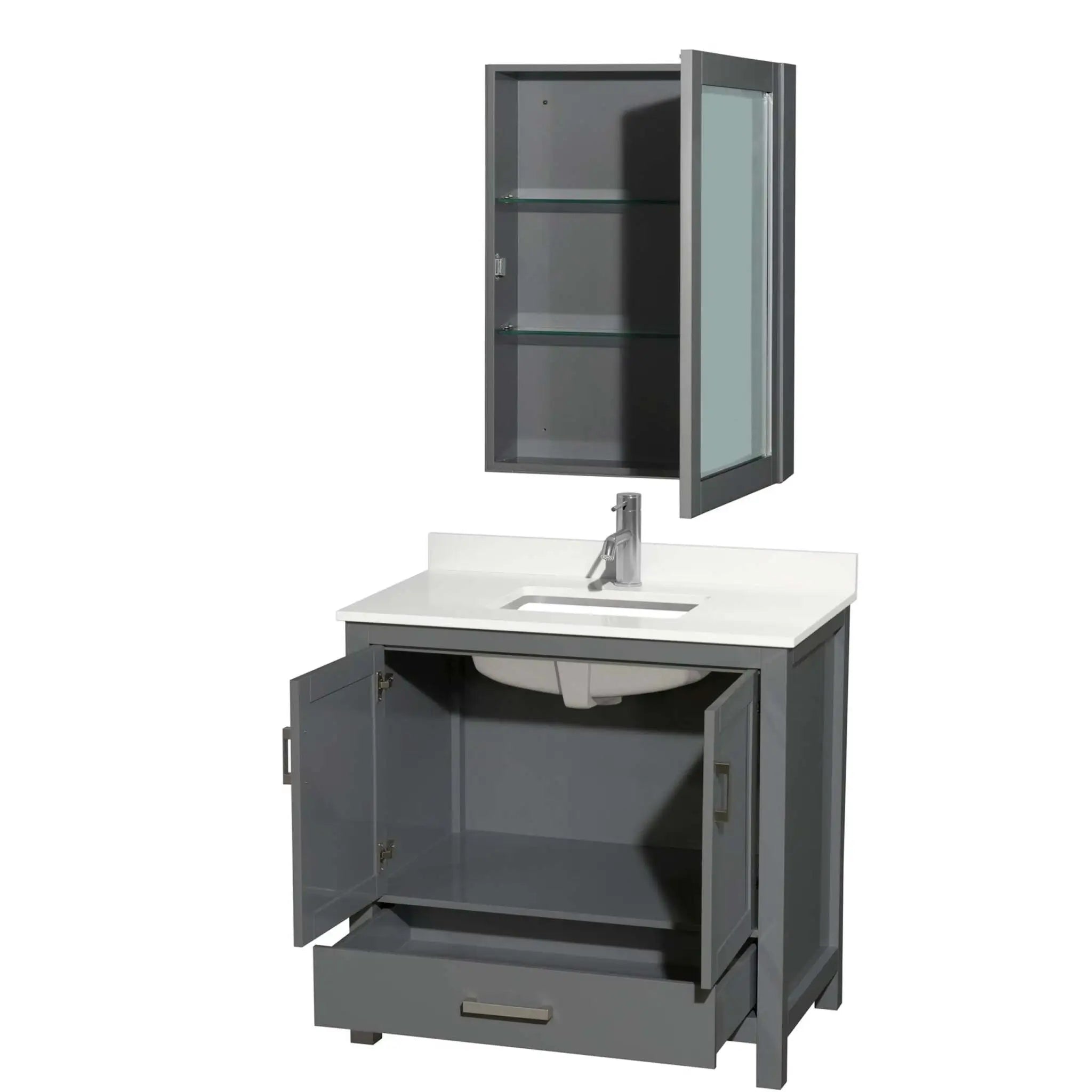 36" Sheffield Single Bathroom Vanity in Dark Gray with Brushed Chrome Trim & Medicine Cabinet by Wyndham
