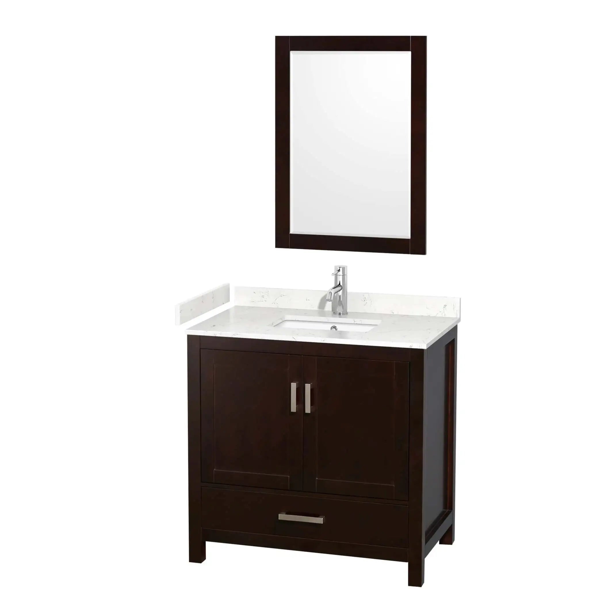 36" Sheffield Single Bathroom Vanity in Espresso with Brushed Chrome Trim & 24" Mirror by Wyndham