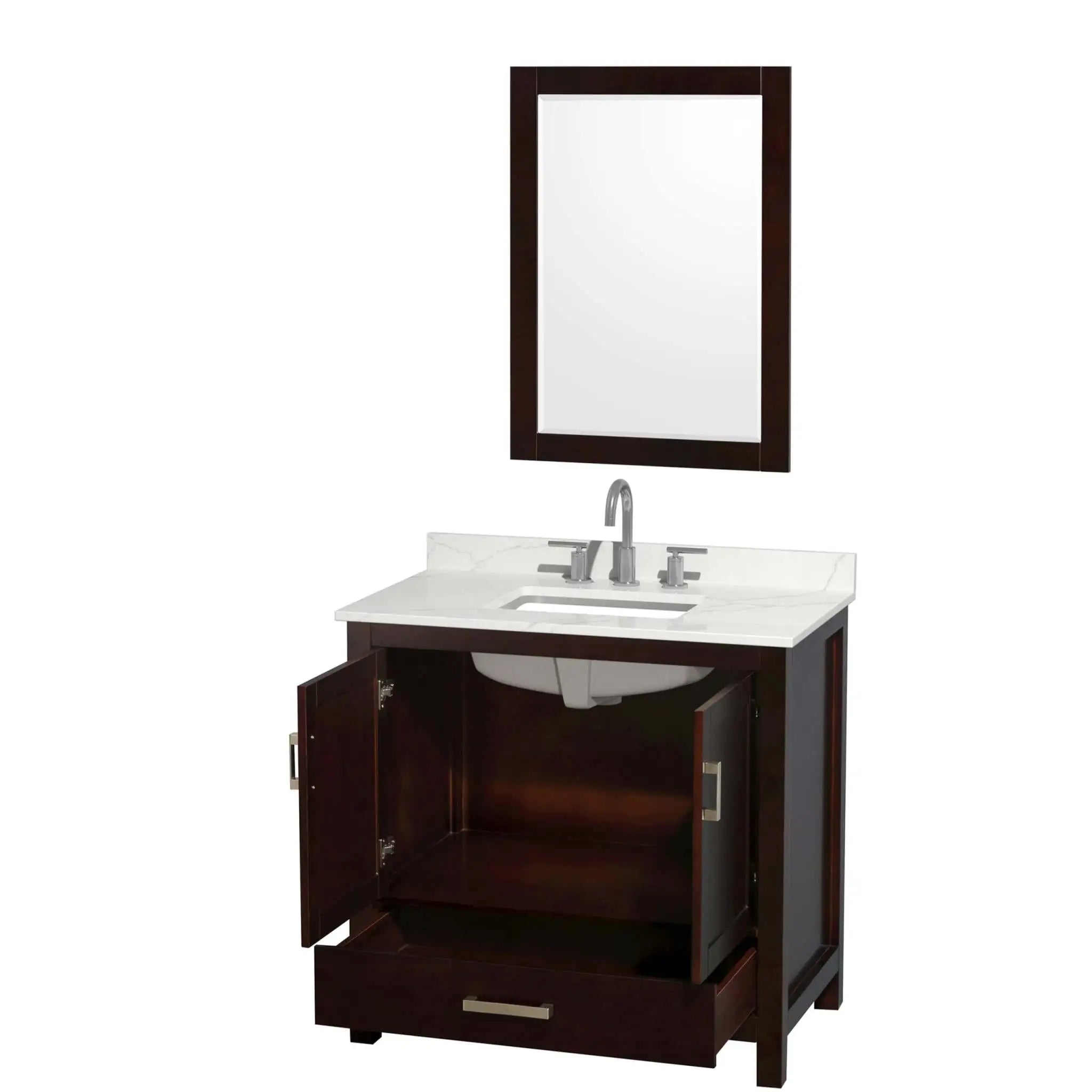 36" Sheffield Single Bathroom Vanity in Espresso with Brushed Chrome Trim & 24" Mirror by Wyndham