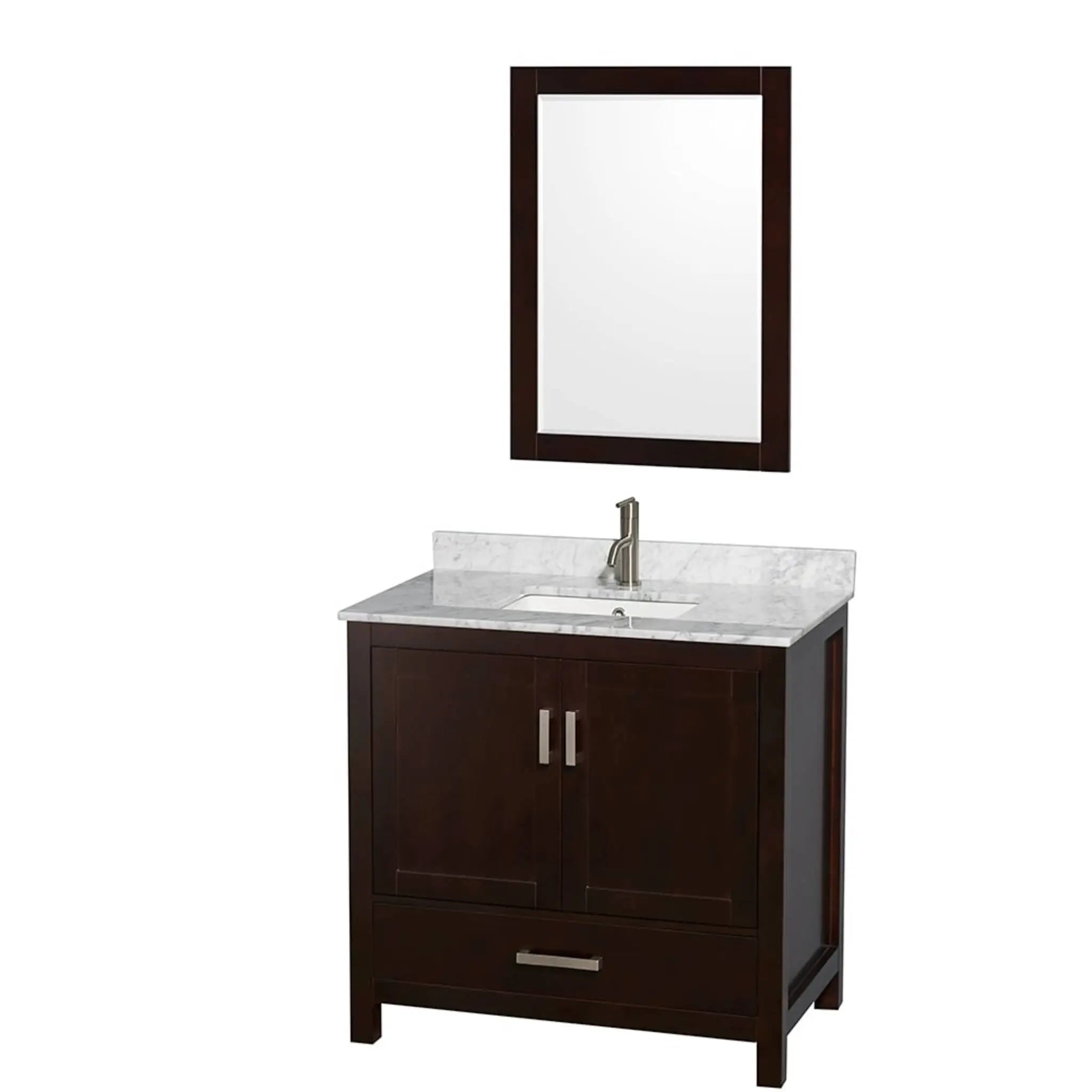 36" Sheffield Single Bathroom Vanity in Espresso with Brushed Chrome Trim & 24" Mirror by Wyndham