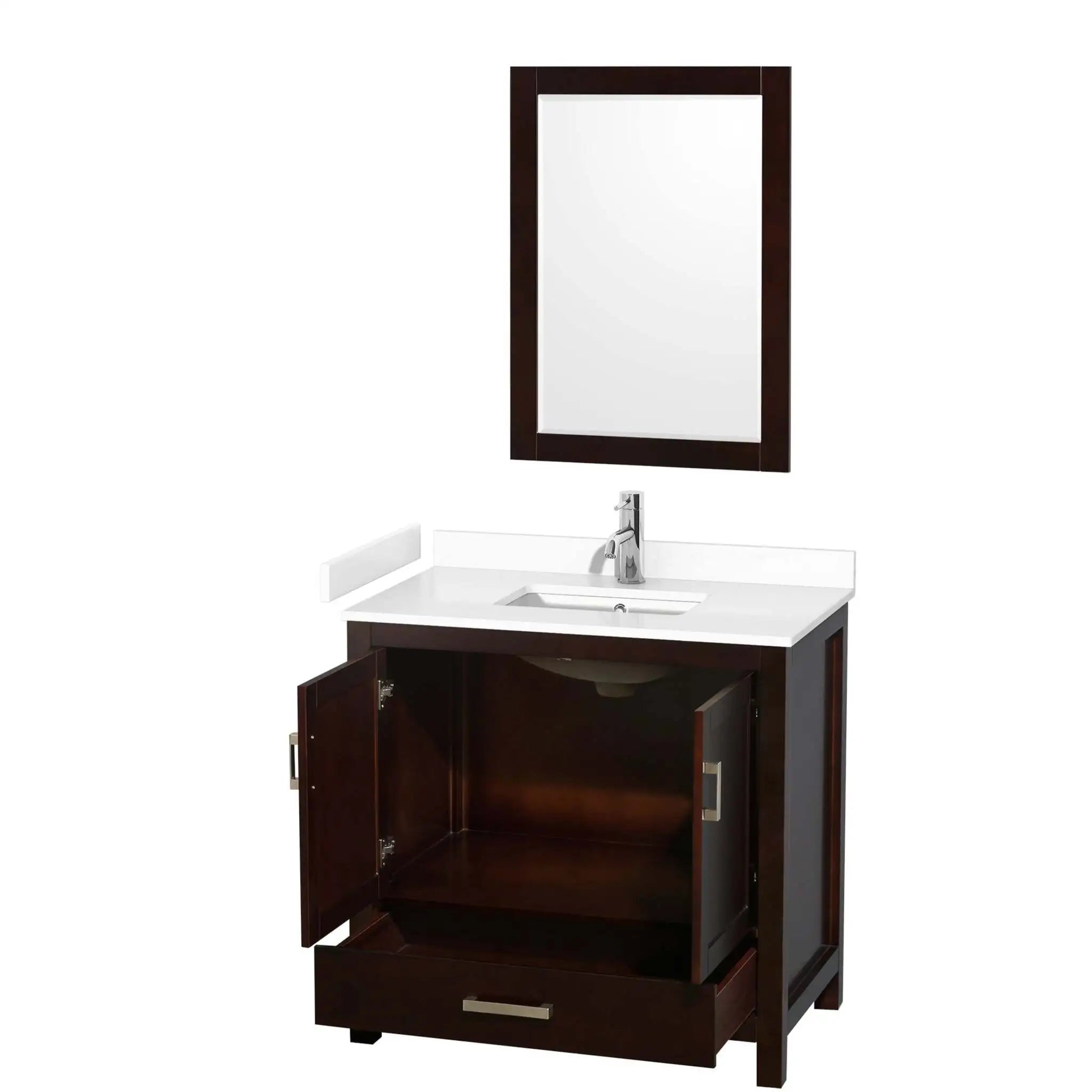 36" Sheffield Single Bathroom Vanity in Espresso with Brushed Chrome Trim & 24" Mirror by Wyndham