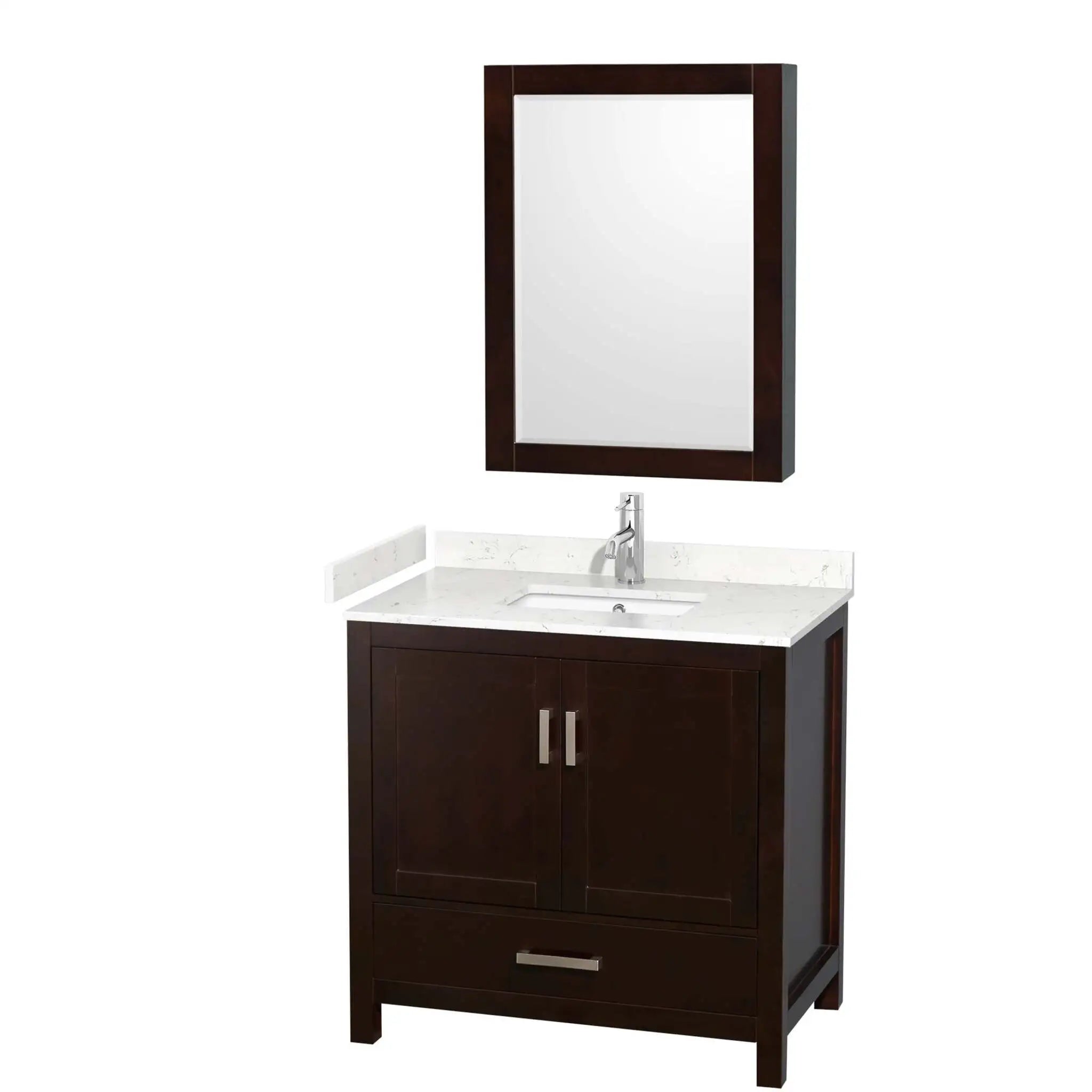 36" Sheffield Single Bathroom Vanity in Espresso with Brushed Chrome Trim & Medicine Cabinet by Wyndham