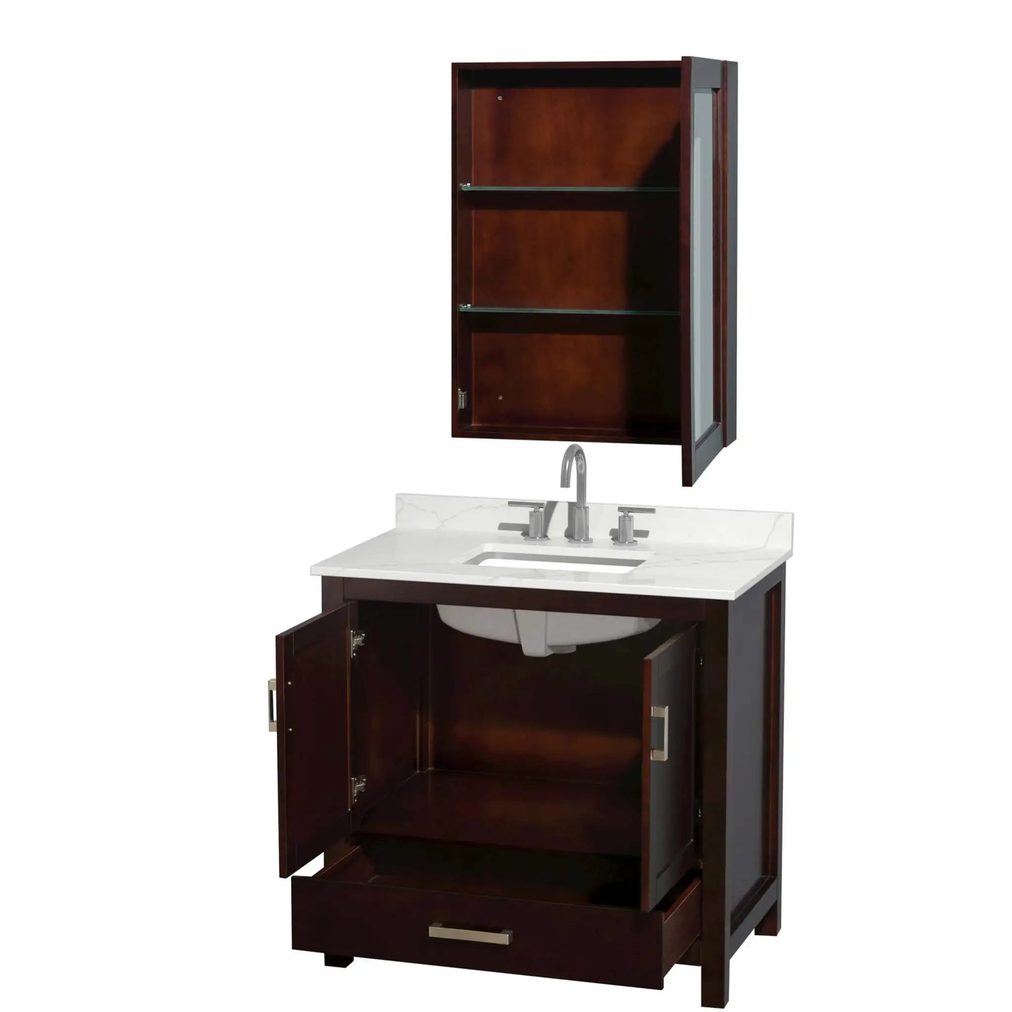36" Sheffield Single Bathroom Vanity in Espresso with Brushed Chrome Trim & Medicine Cabinet by Wyndham