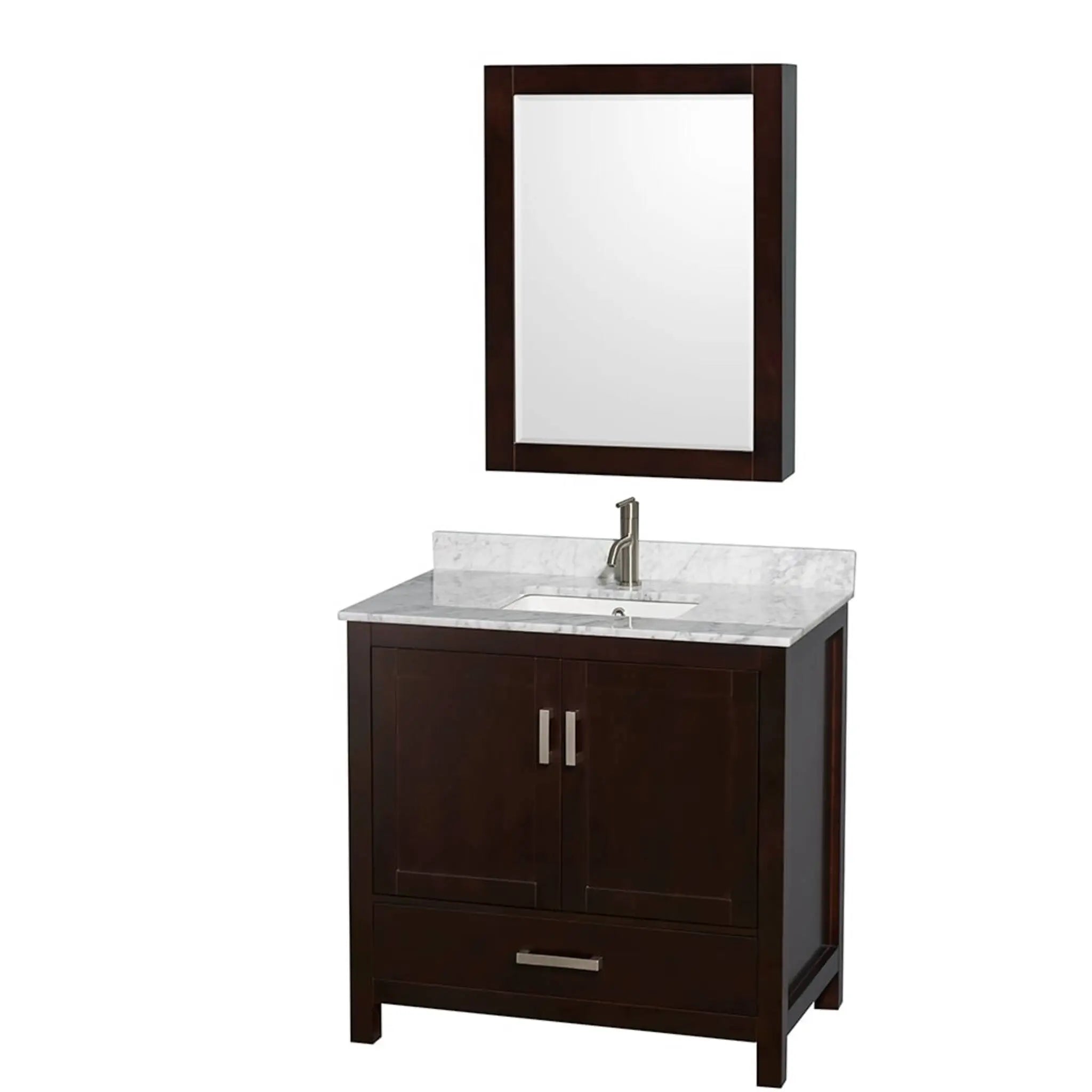 36" Sheffield Single Bathroom Vanity in Espresso with Brushed Chrome Trim & Medicine Cabinet by Wyndham