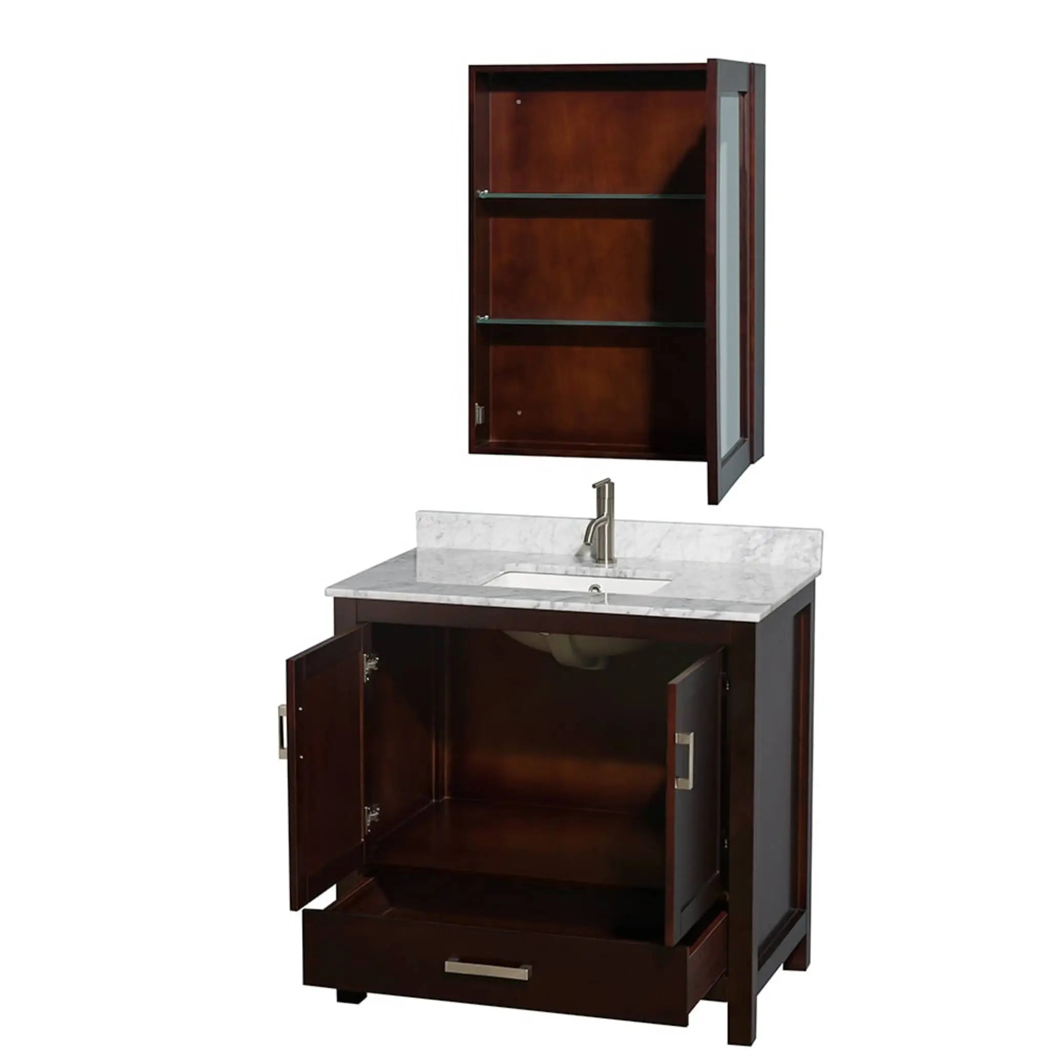 36" Sheffield Single Bathroom Vanity in Espresso with Brushed Chrome Trim & Medicine Cabinet by Wyndham