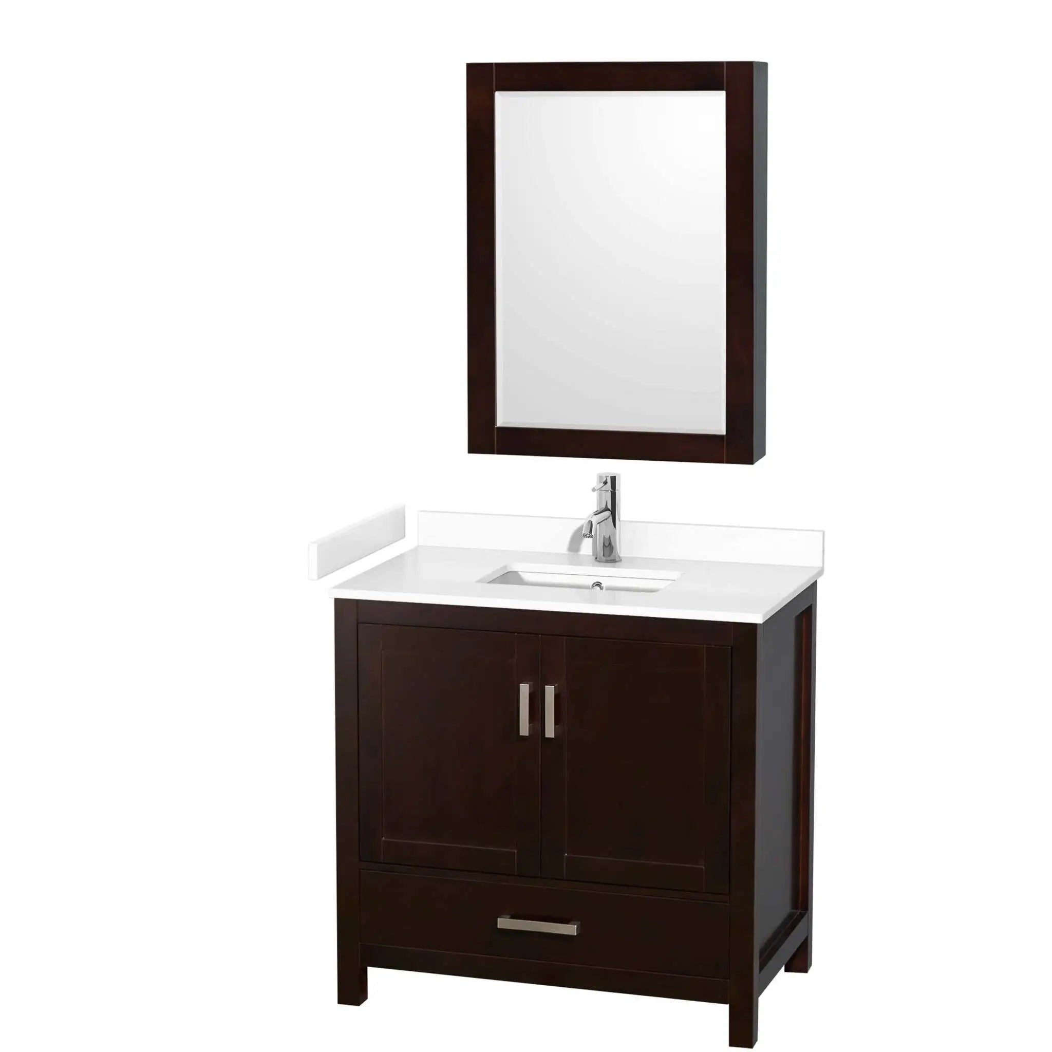 36" Sheffield Single Bathroom Vanity in Espresso with Brushed Chrome Trim & Medicine Cabinet by Wyndham