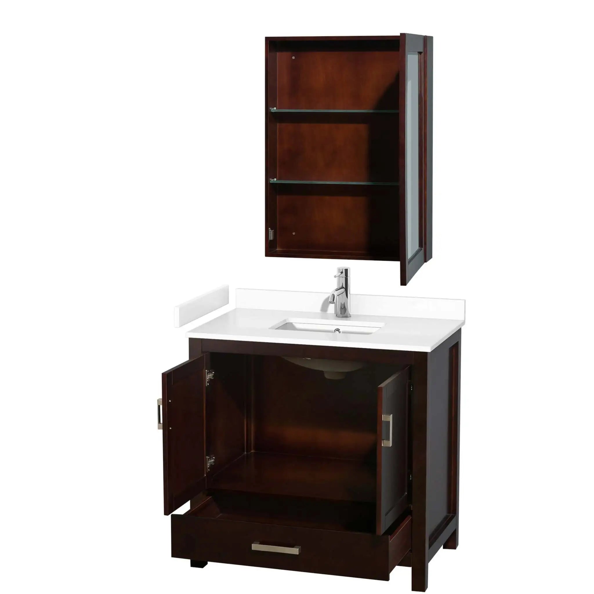 36" Sheffield Single Bathroom Vanity in Espresso with Brushed Chrome Trim & Medicine Cabinet by Wyndham