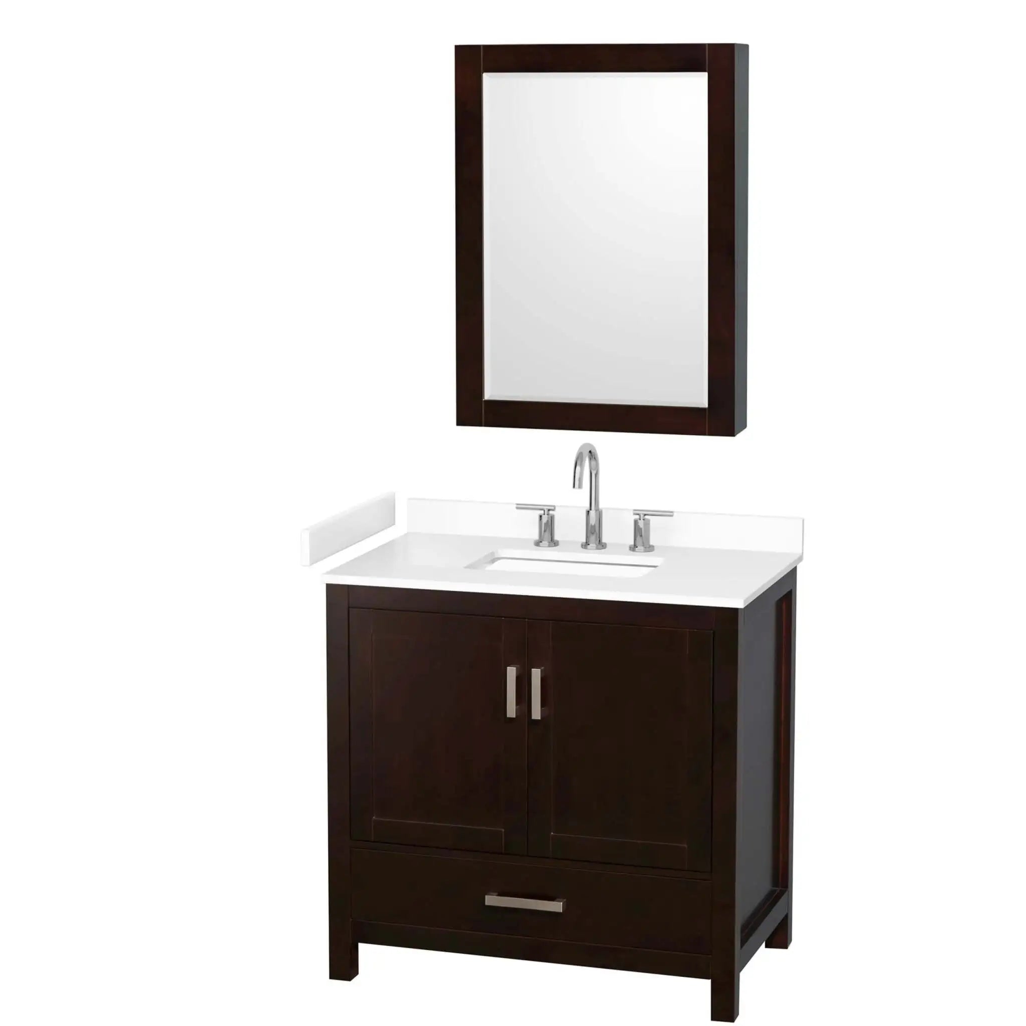 36" Sheffield Single Bathroom Vanity in Espresso with Brushed Chrome Trim & Medicine Cabinet by Wyndham