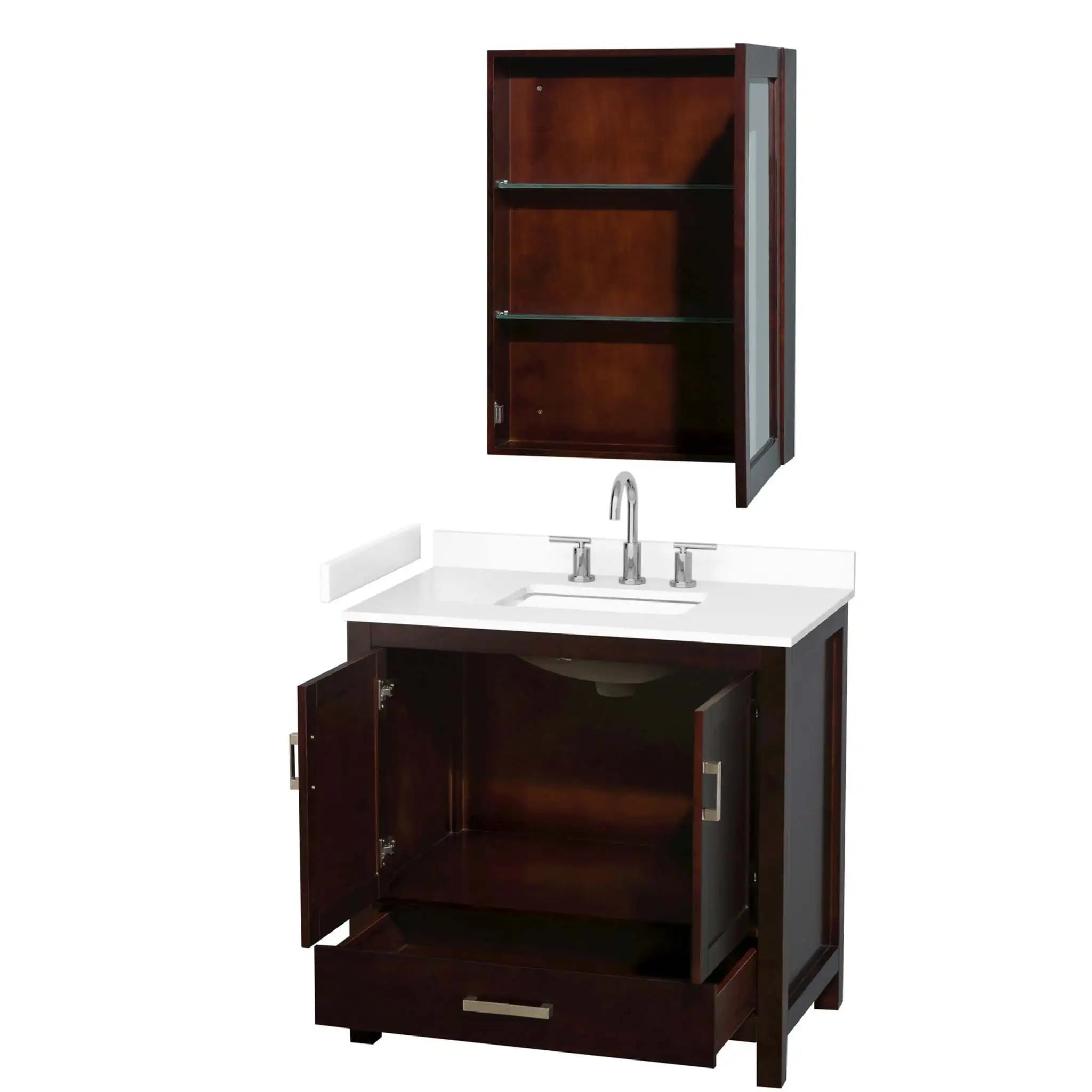 36" Sheffield Single Bathroom Vanity in Espresso with Brushed Chrome Trim & Medicine Cabinet by Wyndham