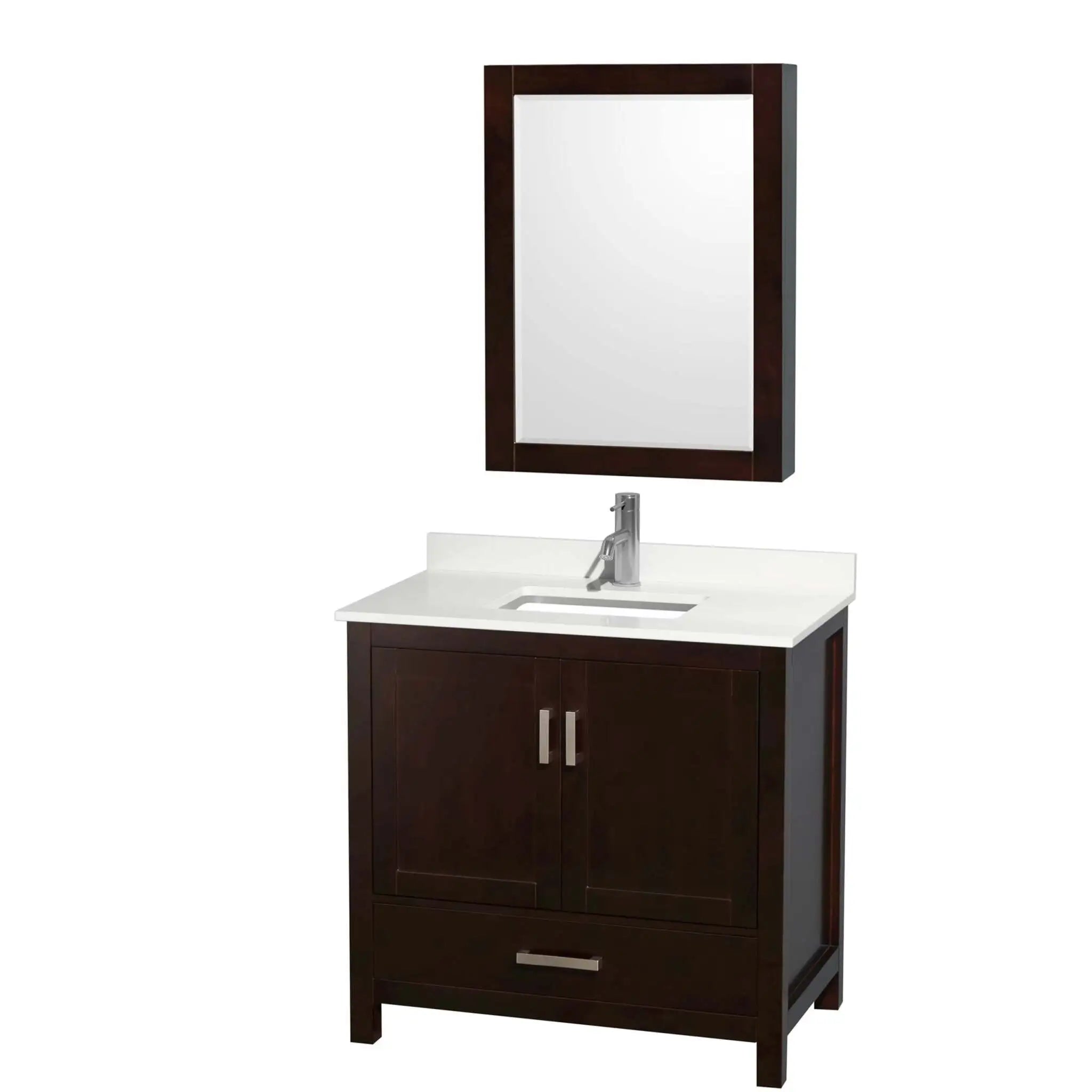 36" Sheffield Single Bathroom Vanity in Espresso with Brushed Chrome Trim & Medicine Cabinet by Wyndham