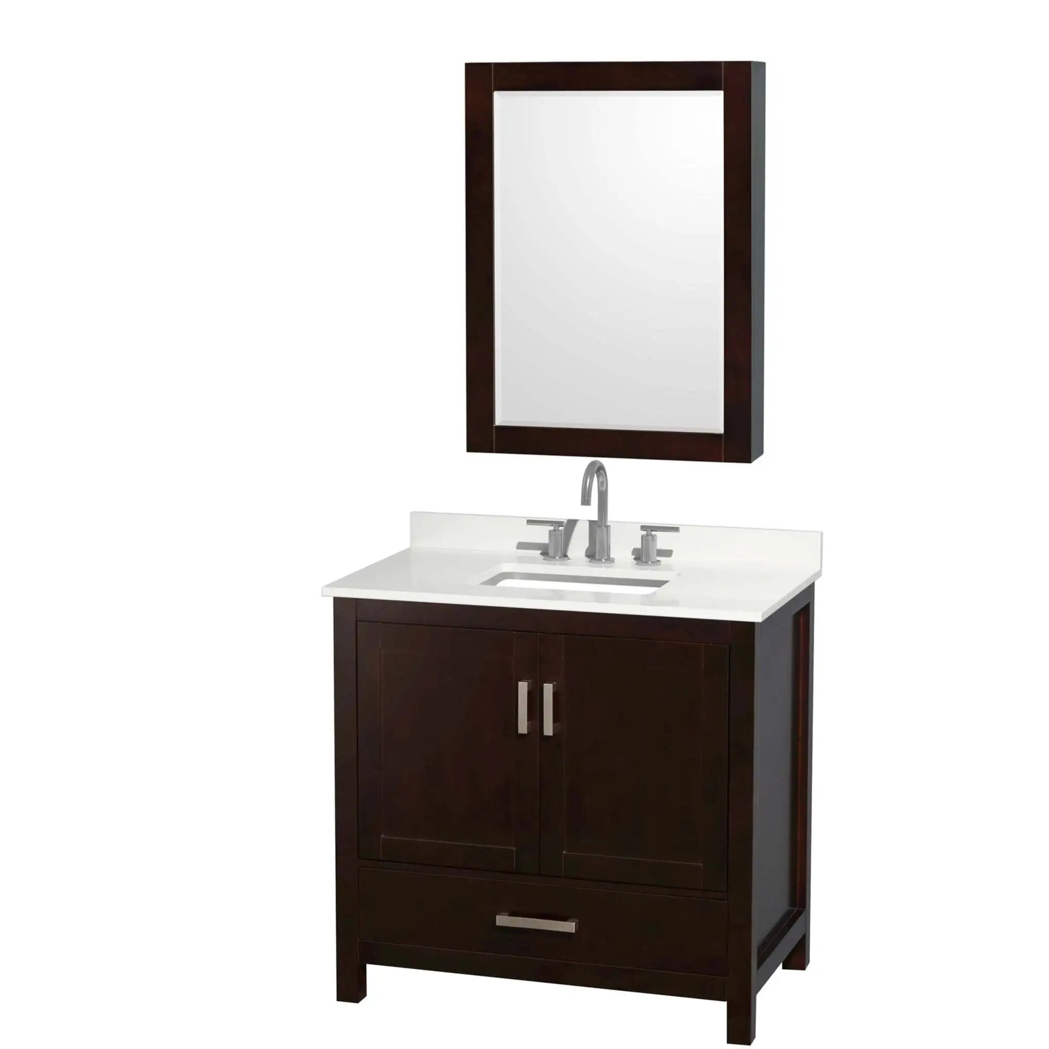 36" Sheffield Single Bathroom Vanity in Espresso with Brushed Chrome Trim & Medicine Cabinet by Wyndham