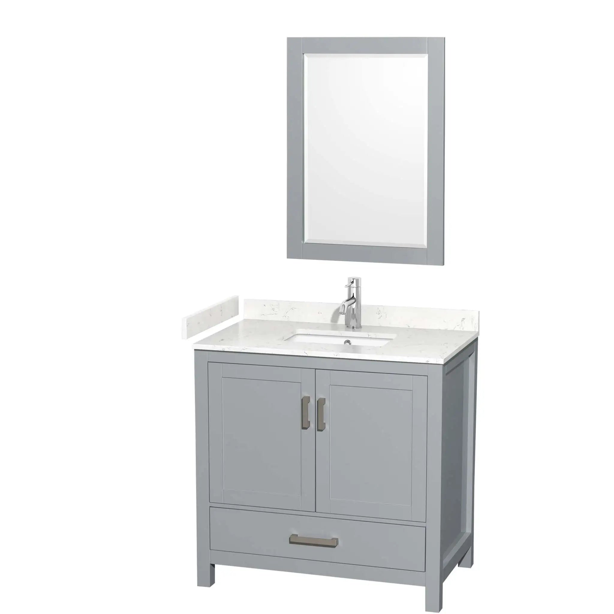 36" Sheffield Single Bathroom Vanity in Gray with Brushed Chrome Trim & 24" Mirror by Wyndham
