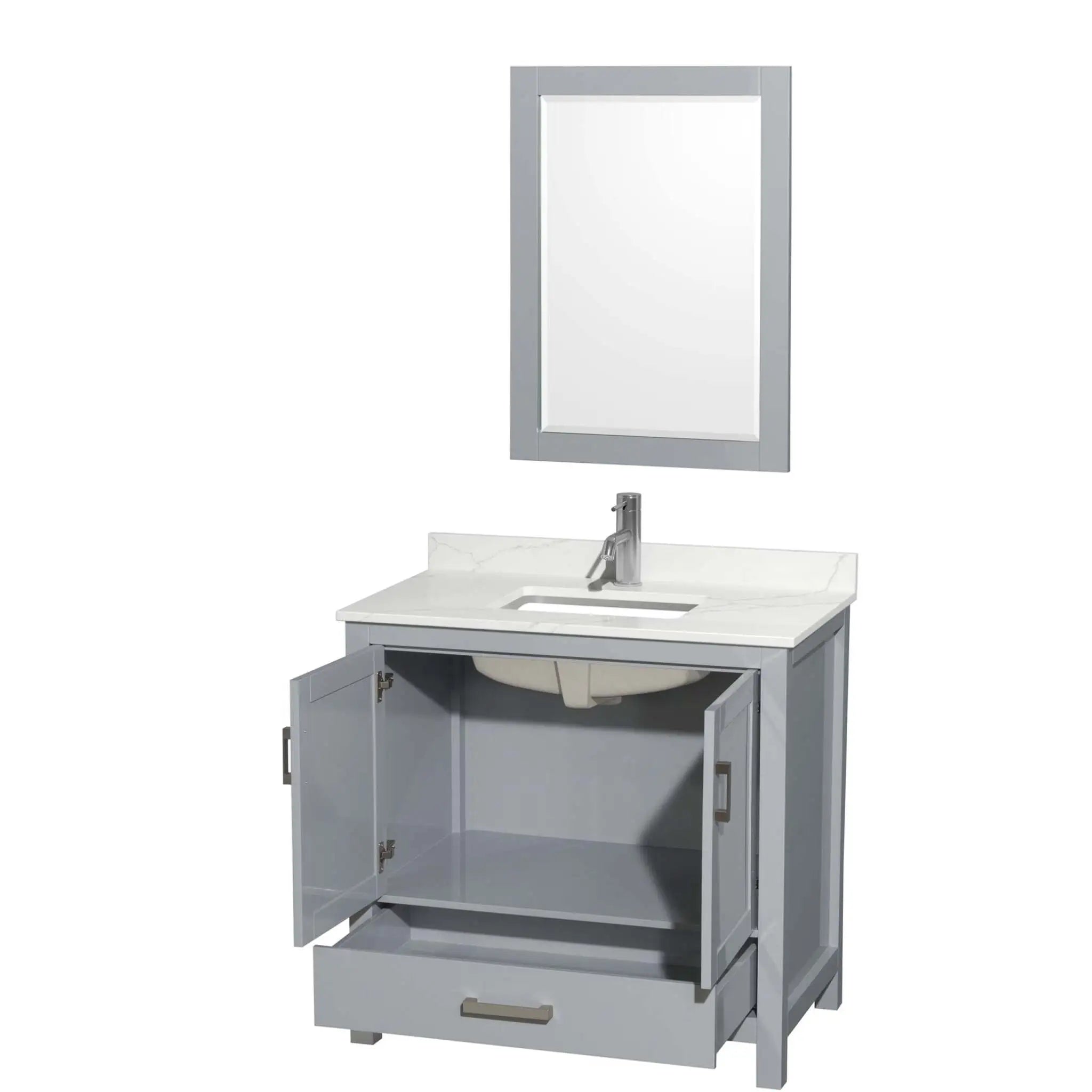 36" Sheffield Single Bathroom Vanity in Gray with Brushed Chrome Trim & 24" Mirror by Wyndham