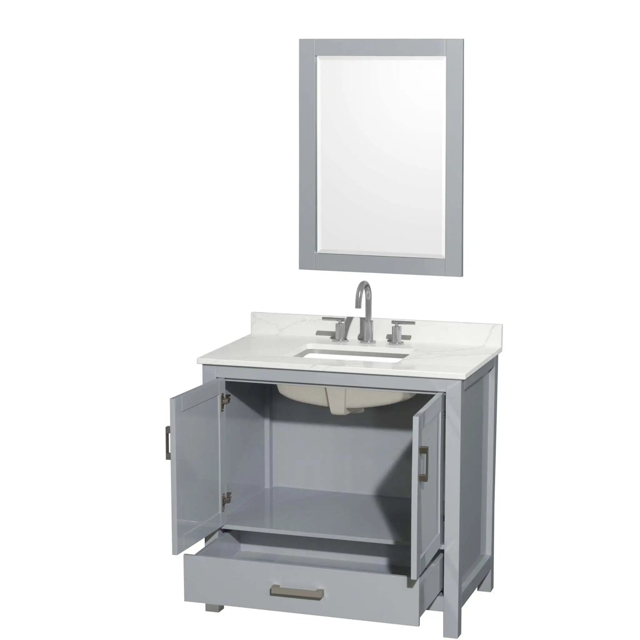 36" Sheffield Single Bathroom Vanity in Gray with Brushed Chrome Trim & 24" Mirror by Wyndham