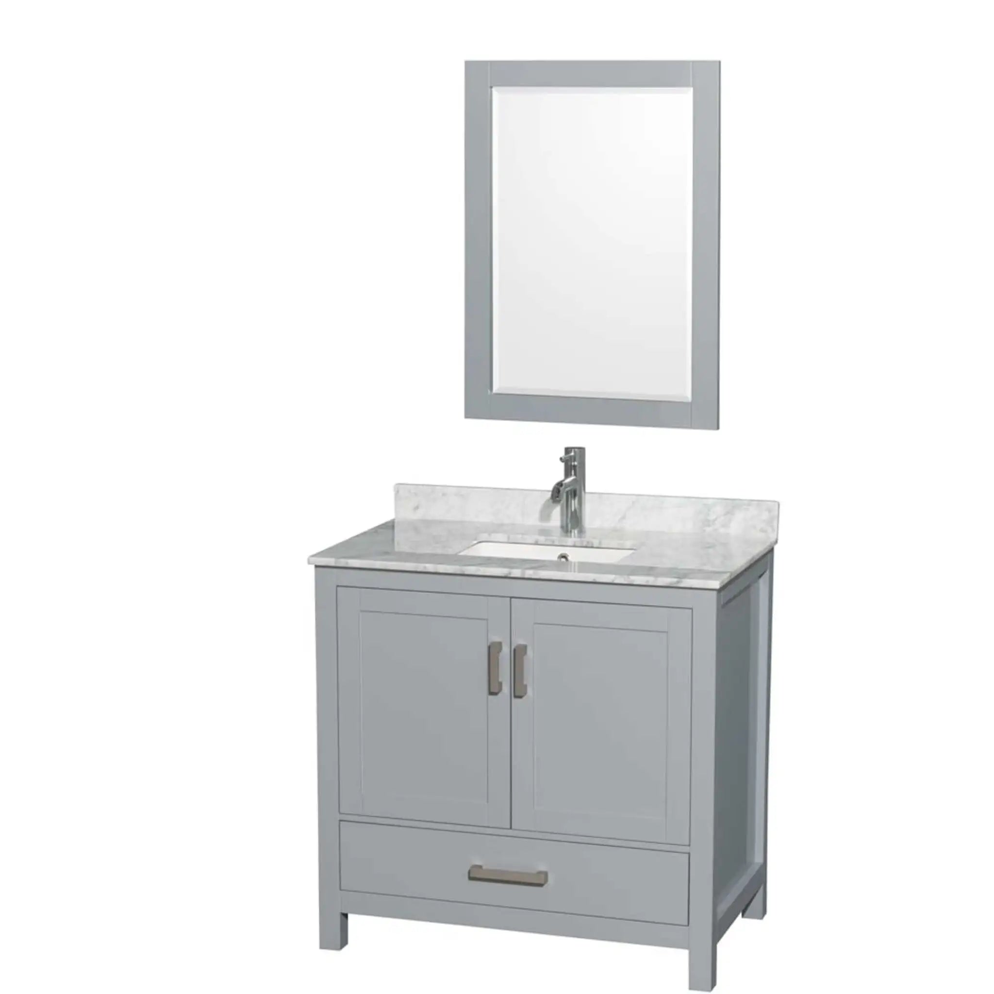 36" Sheffield Single Bathroom Vanity in Gray with Brushed Chrome Trim & 24" Mirror by Wyndham