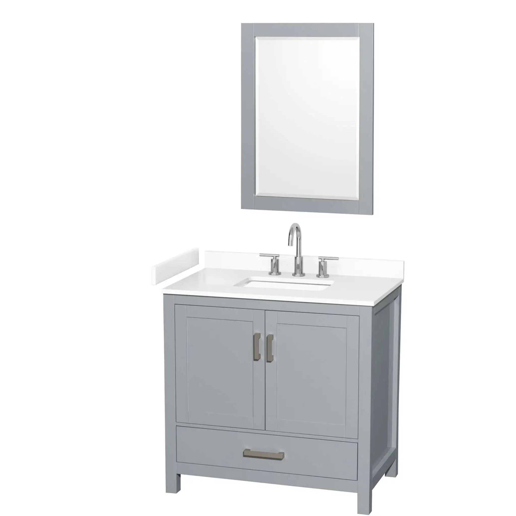 36" Sheffield Single Bathroom Vanity in Gray with Brushed Chrome Trim & 24" Mirror by Wyndham