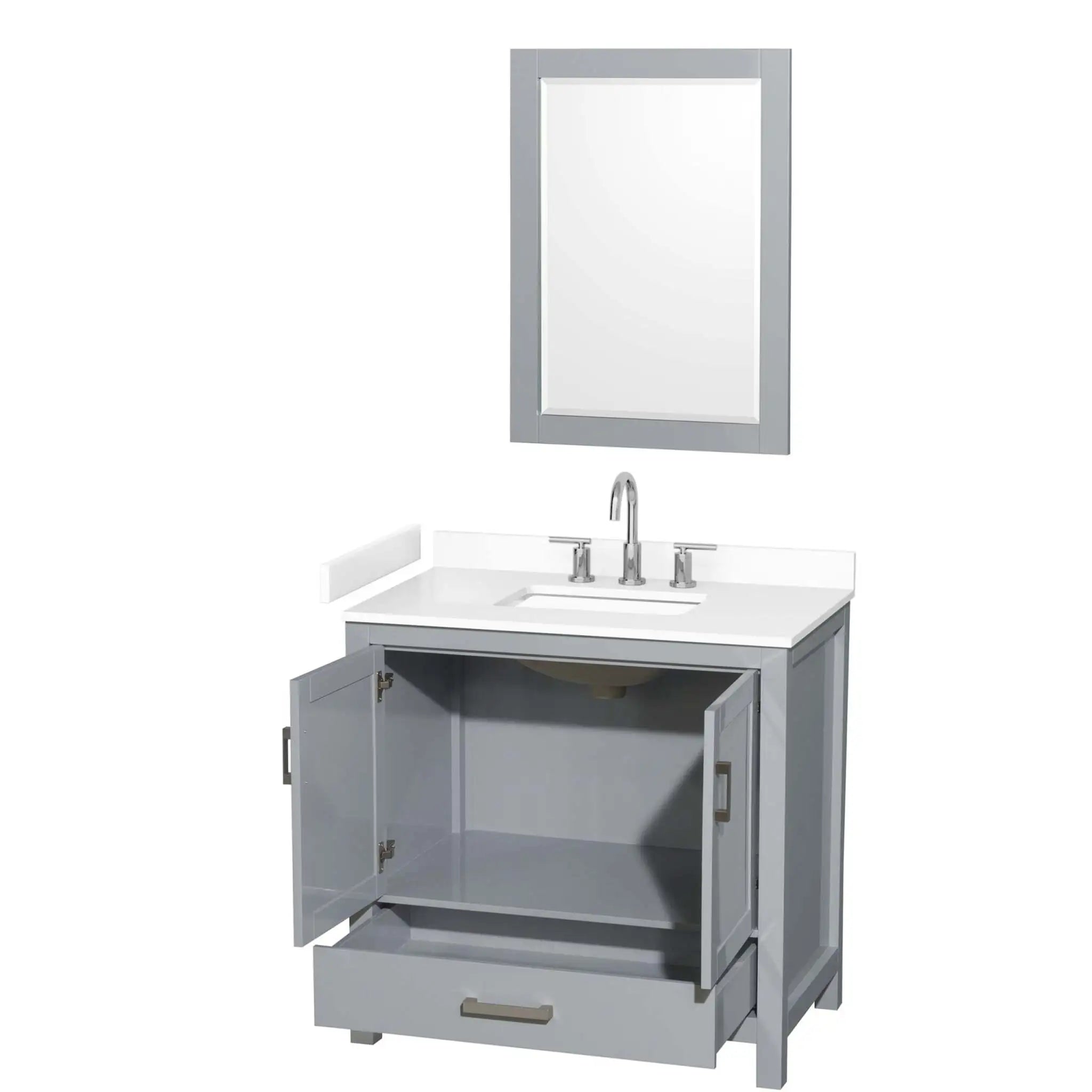 36" Sheffield Single Bathroom Vanity in Gray with Brushed Chrome Trim & 24" Mirror by Wyndham