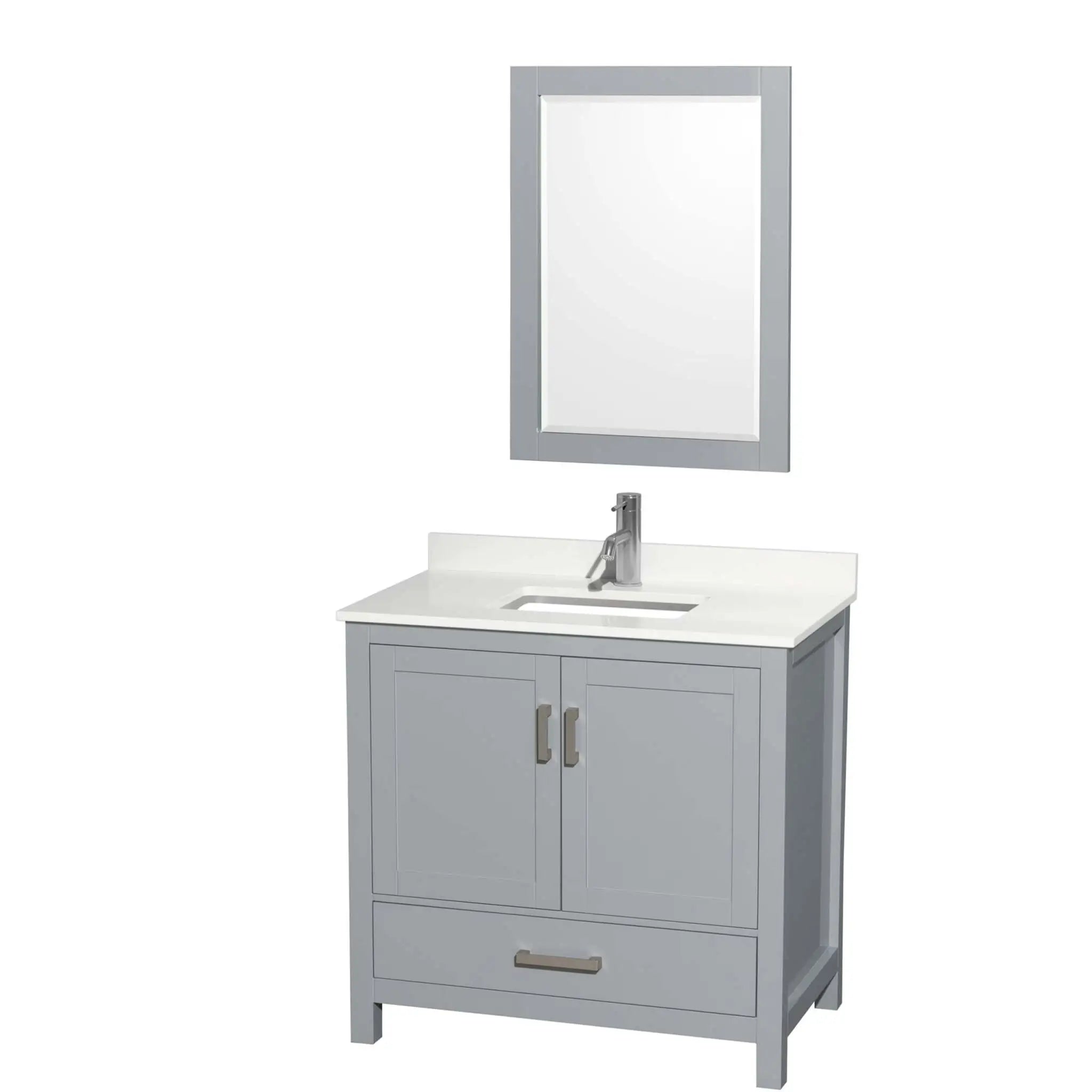 36" Sheffield Single Bathroom Vanity in Gray with Brushed Chrome Trim & 24" Mirror by Wyndham