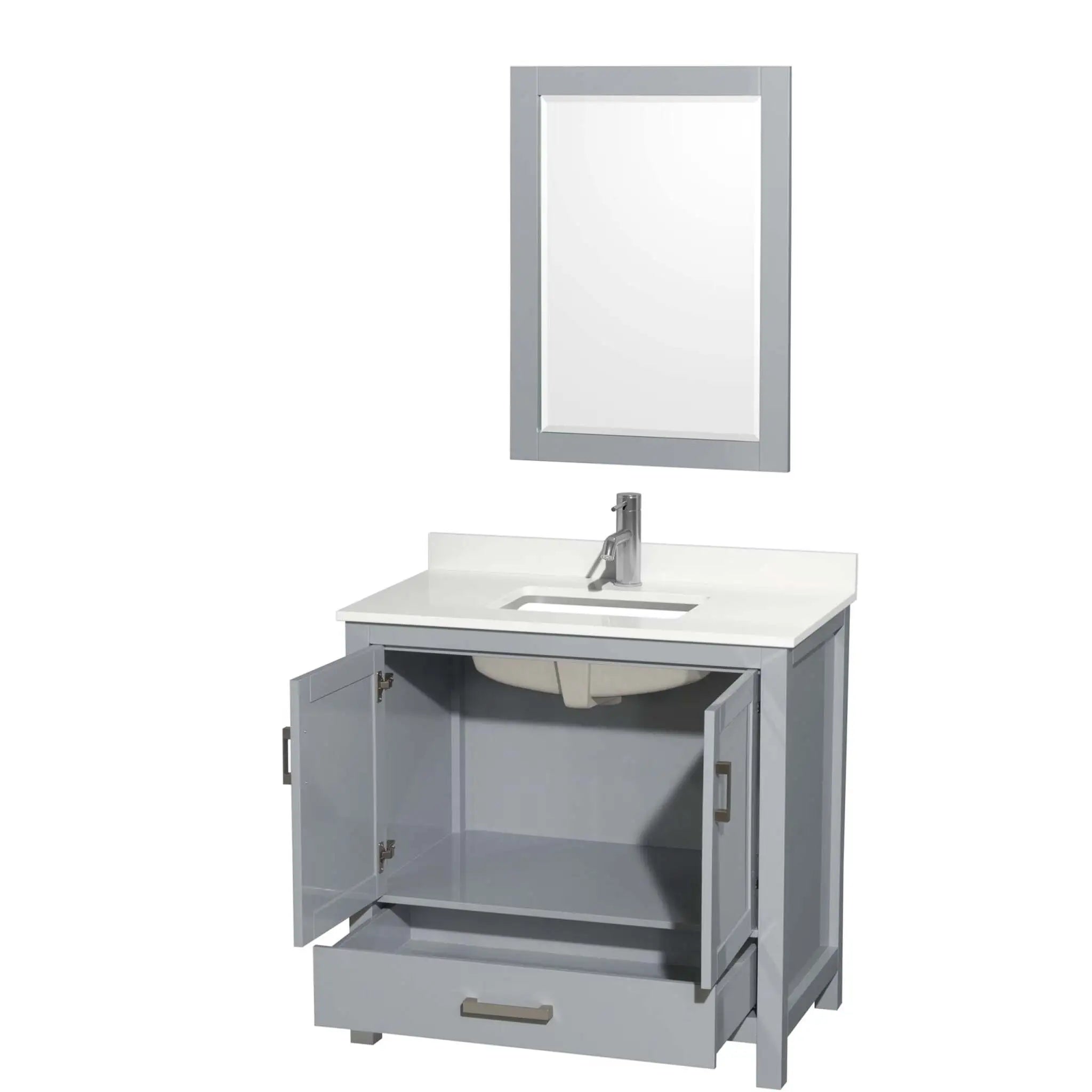 36" Sheffield Single Bathroom Vanity in Gray with Brushed Chrome Trim & 24" Mirror by Wyndham