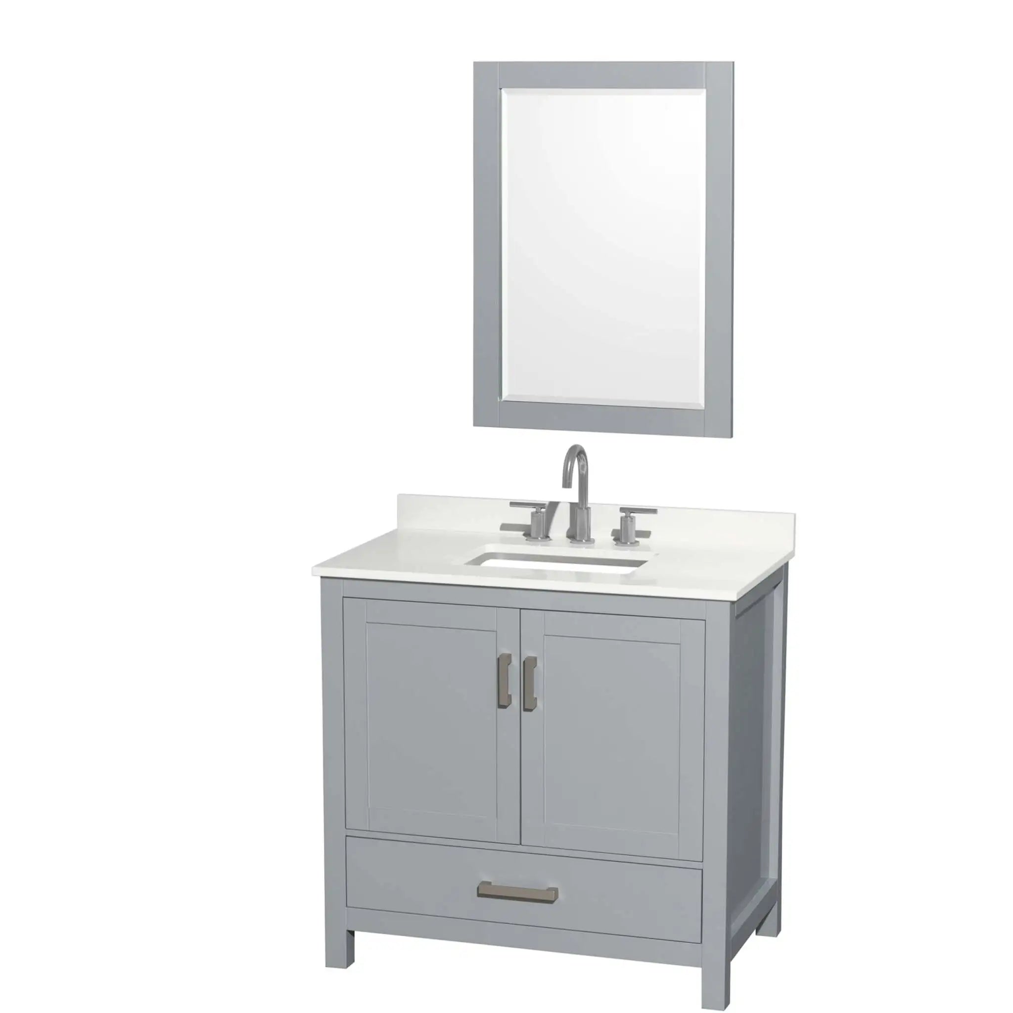 36" Sheffield Single Bathroom Vanity in Gray with Brushed Chrome Trim & 24" Mirror by Wyndham