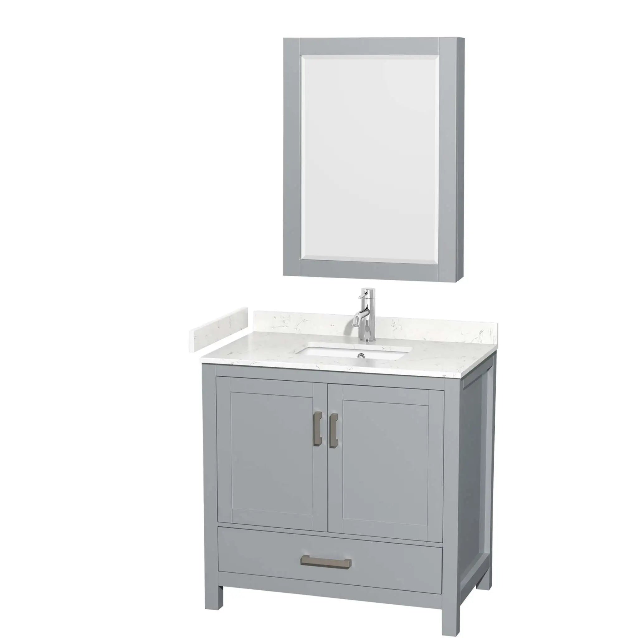 36" Sheffield Single Bathroom Vanity in Gray with Brushed Chrome Trim & Medicine Cabinet by Wyndham
